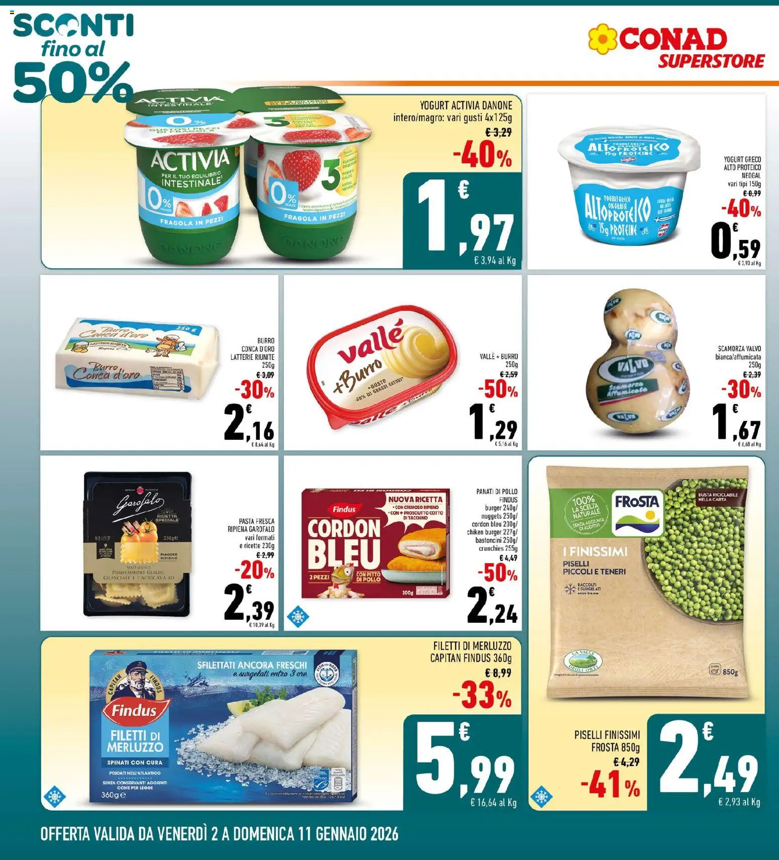 Volantino Conad del 02.01.2026 | Pagina: 2 | Prodotti: Yogurt, Pollo, Prosciutto, Burro