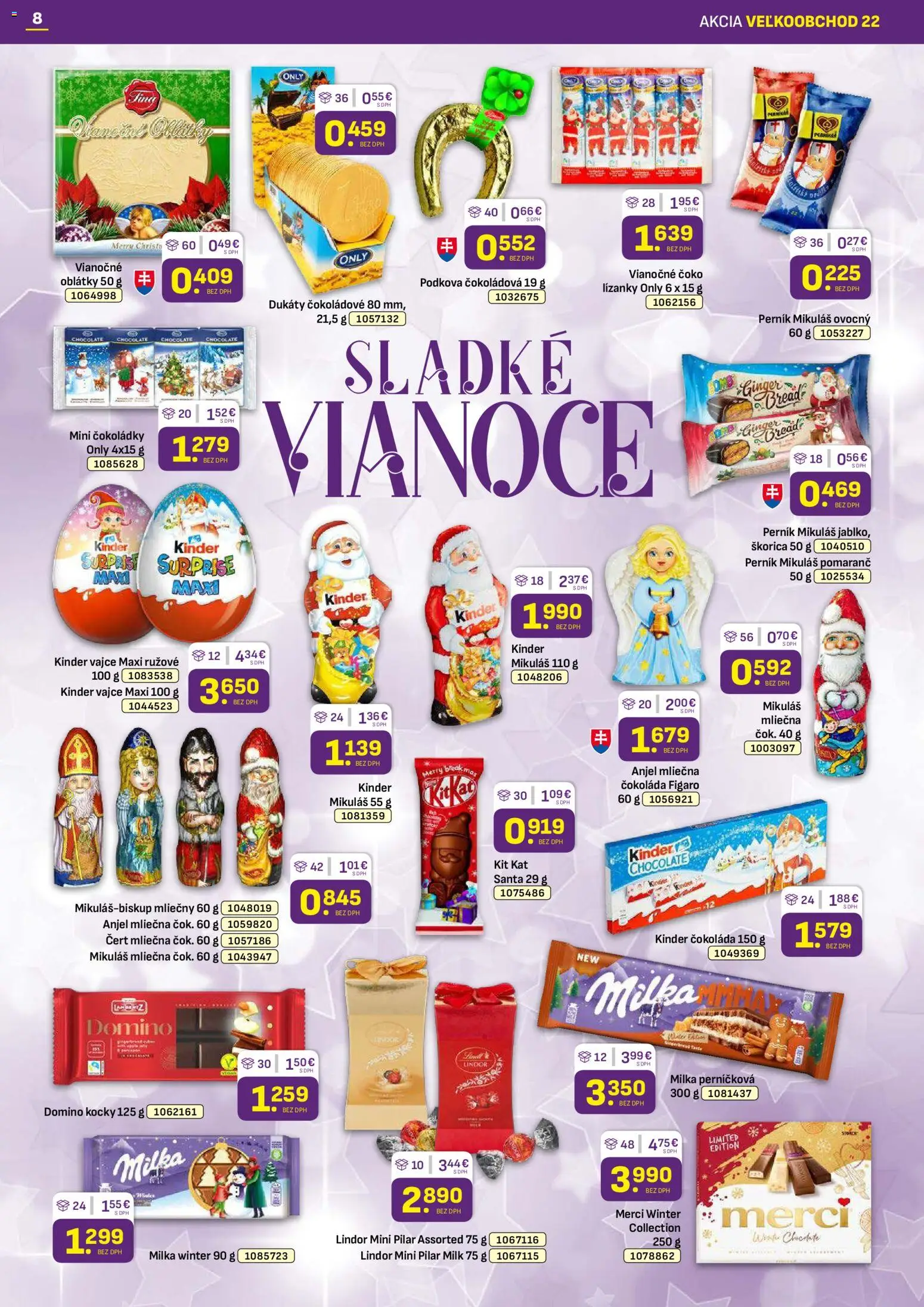 Nové Libex akcie – leták je platný od 03.11.2025 | Strana: 8 | Produkty: Lindor, Merci, Kinder Surprise, Čokoláda