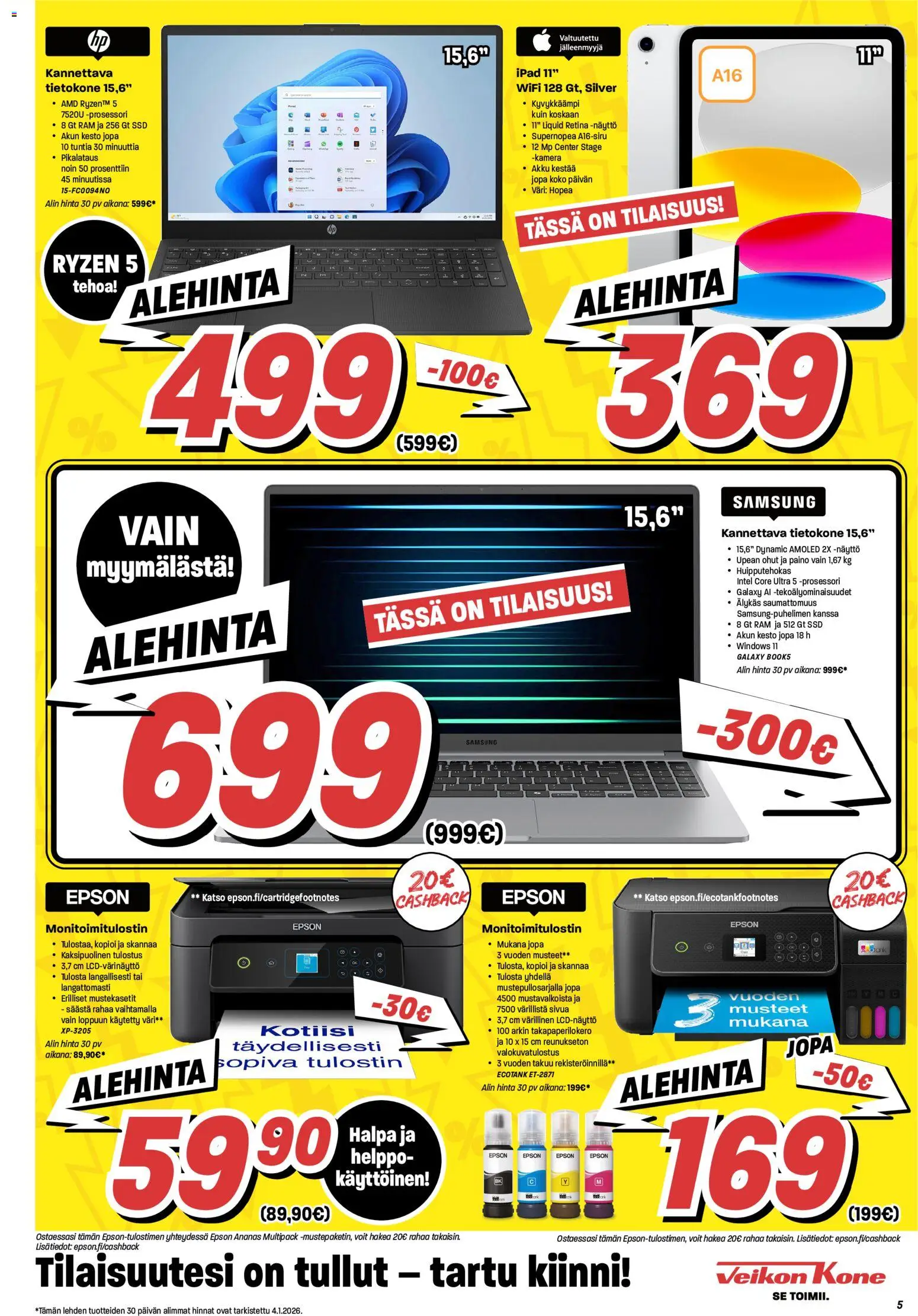 Veikon Kone tarjoukset – voimassa 05.01.2026 alkaen | Sivu: 5 | Tuotteet: Akku, Ananas, Tietokone, Tulostin
