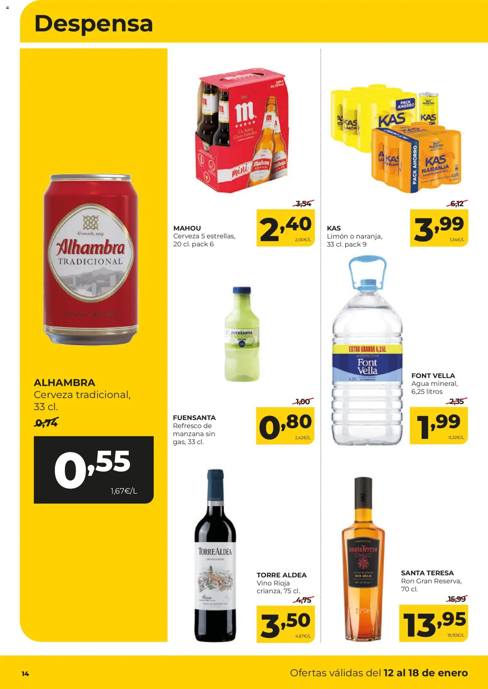 Alimerka folleto Asturias │ válido desde el 12.01.2026 | Página: 14 | Productos: Ron, Vino, Cerveza, Manzana