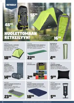 Tokmanni-mainoslehti voimassa 02.04.2026 alkaen | Sivu: 92 | Tuotteet: Makuupussi, Rinkka, Tyyny, Voi