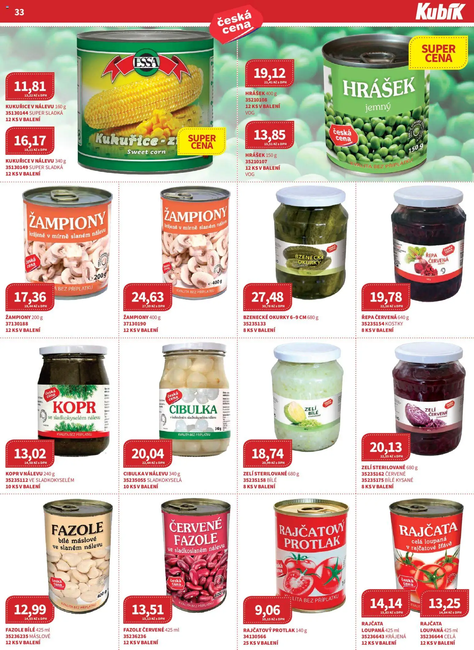 Kubík leták - Velkoobchod 03/2026 od 01.03.2026 | Strana: 33 | Produkty: Rajčatový protlak, Rajčata, Hrášek, Kostky
