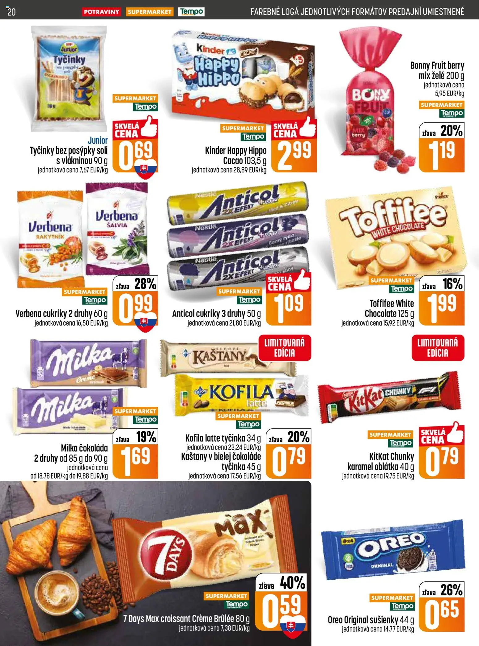 Nové COOP Jednota akcie – leták je platný od 09.04.2026 | Strana: 20 | Produkty: Croissant, Čokoláda, Toffifee, Milka