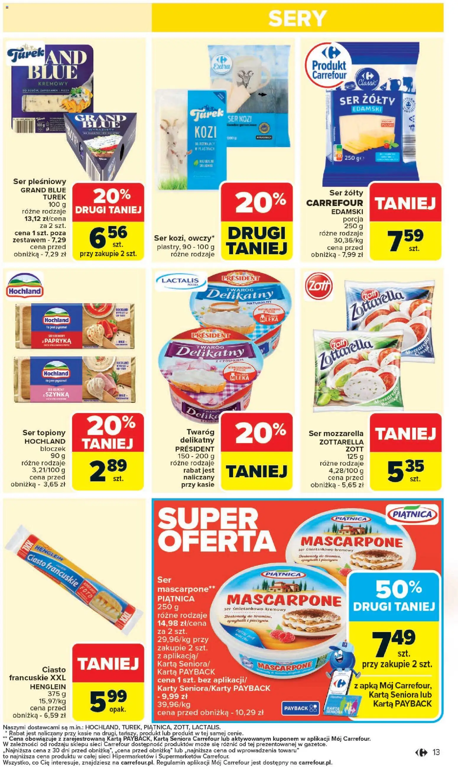 Carrefour Gazetka od 27.10.2025 | Strona: 15 | Produkty: Ser topiony, Ciasto francuskie, Ciasto, Szynka
