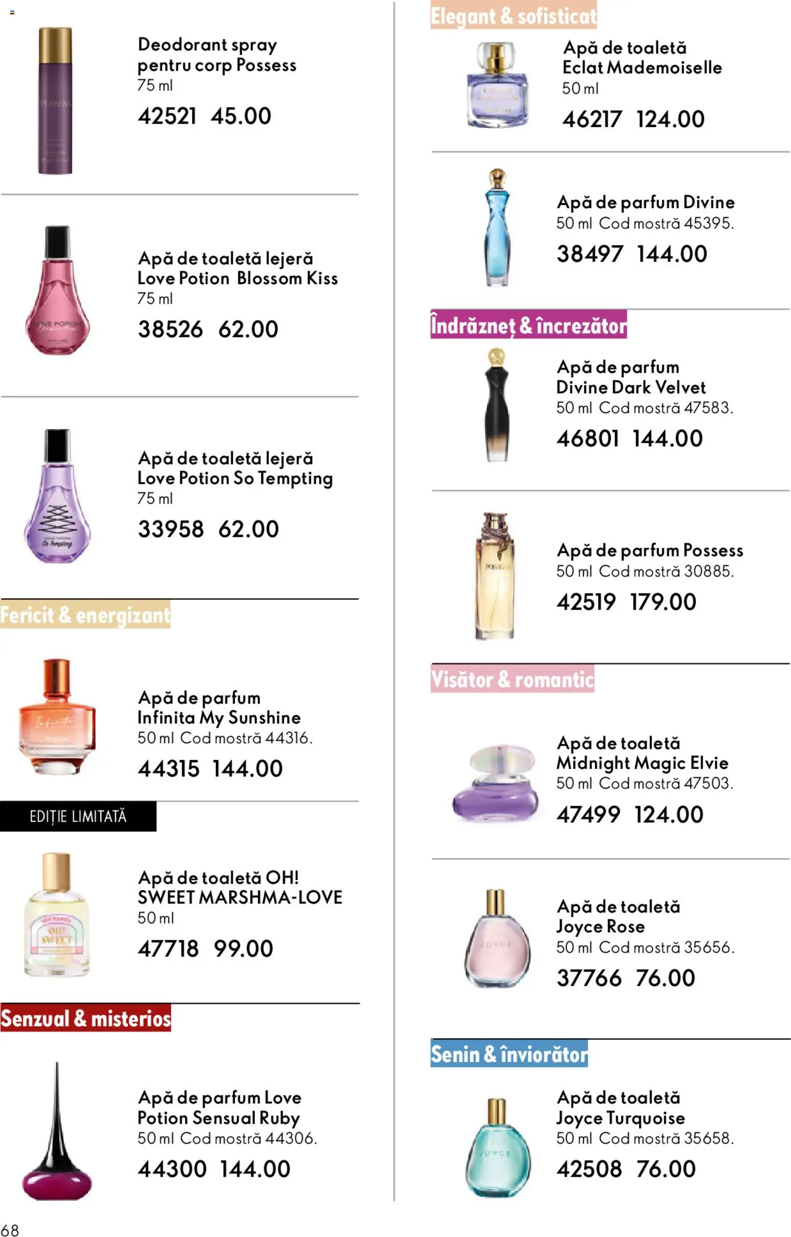 Noul catalog Oriflame – valabil de la 25.03.2026 | Pagină: 68 | Produse: Apă de parfum, Parfum, Apă de toaletă, Apă