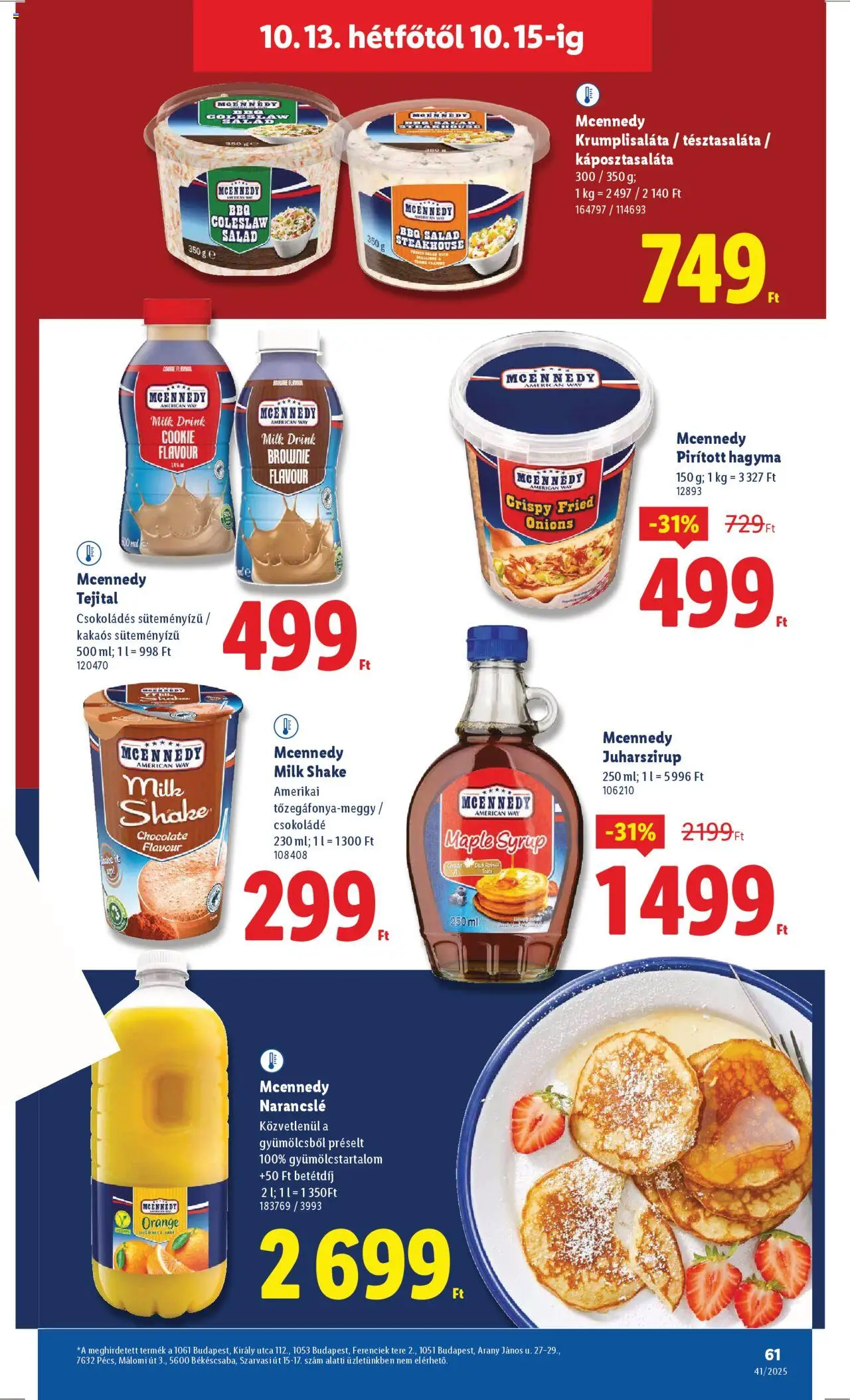 Lidl akciós ujság - amely érvényes a következő dátumtól: 09.10.2025 | Oldal: 61 | Termékek: Csokoládé, Brownie, Narancslé, Juharszirup