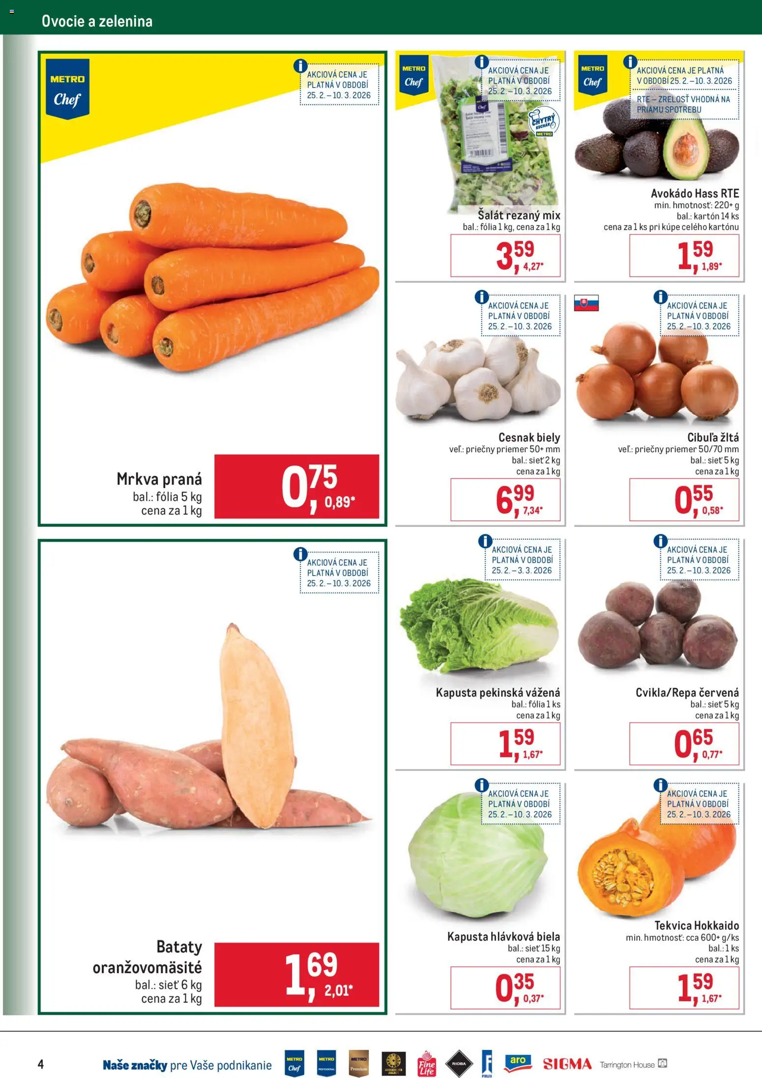Nové Metro akcie – leták je platný od 25.02.2026 | Strana: 4 | Produkty: Cesnak, Mrkva, Šalát, Avokádo