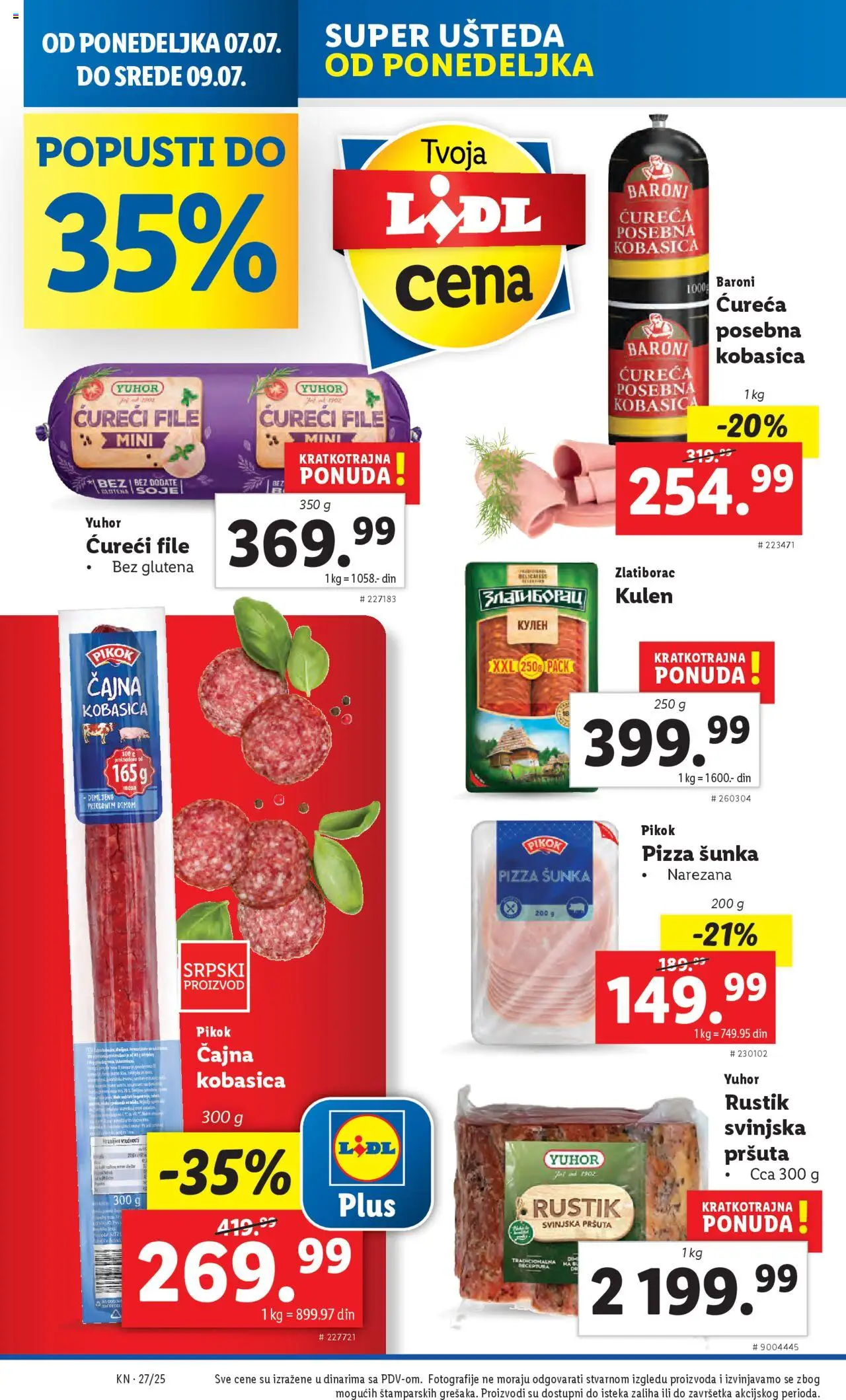 Lidl katalog - važi od 03.07.2025 | Strana: 62 | Proizvode: Ćureći file, Šunka, Pizza šunka, Kobasica