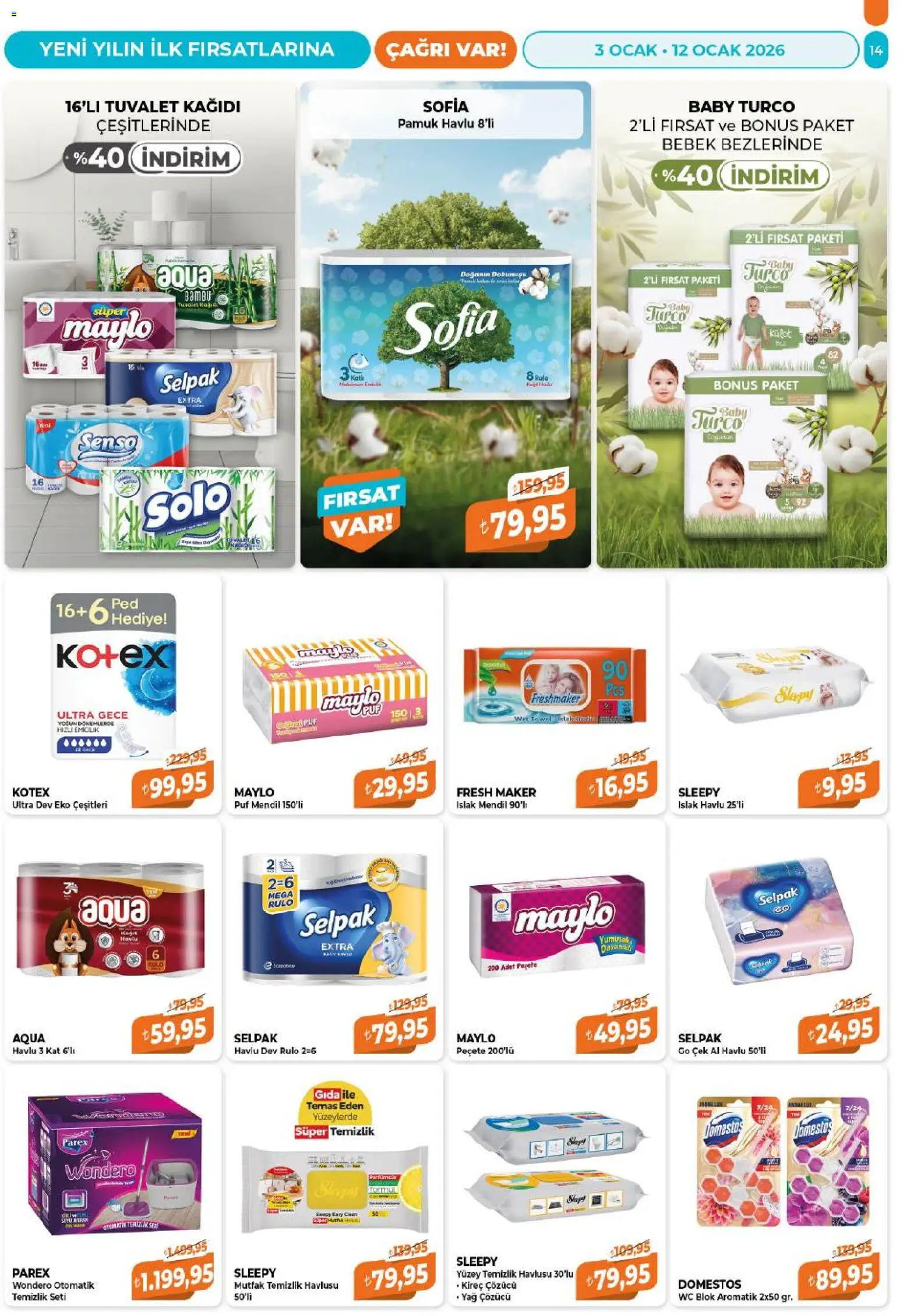 Çağrı Market Katalog - 03.01.2026 tarihinden itibaren geçerlidir | Sayfa: 14 | Ürünler: Tuvalet, Mendil, Tuvalet kağıdı, Ocak
