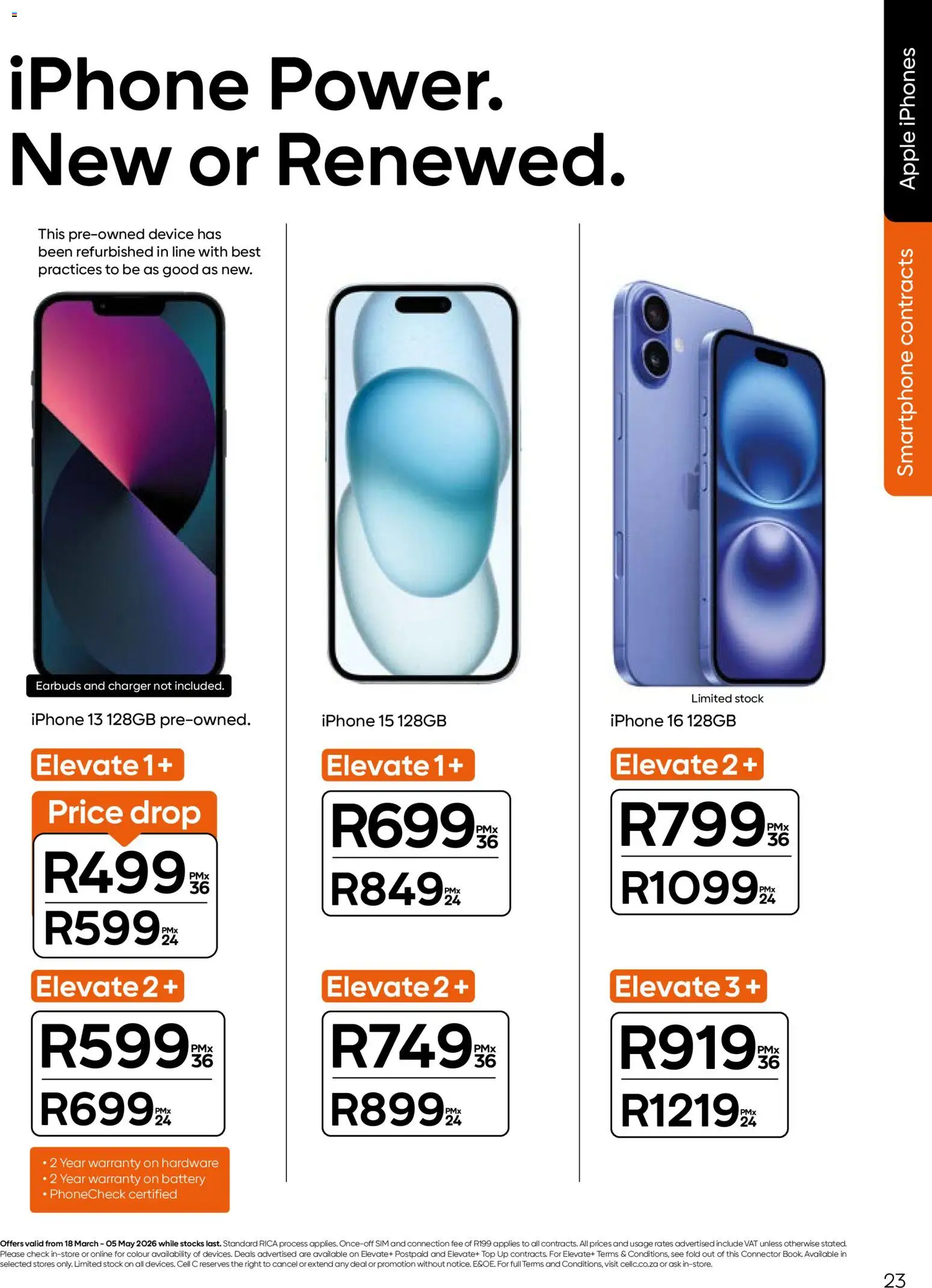 New Cell C catalogue – valid from 18.03.2026 | Page: 25 | Products: Earbuds, Battery, Charger, Stock