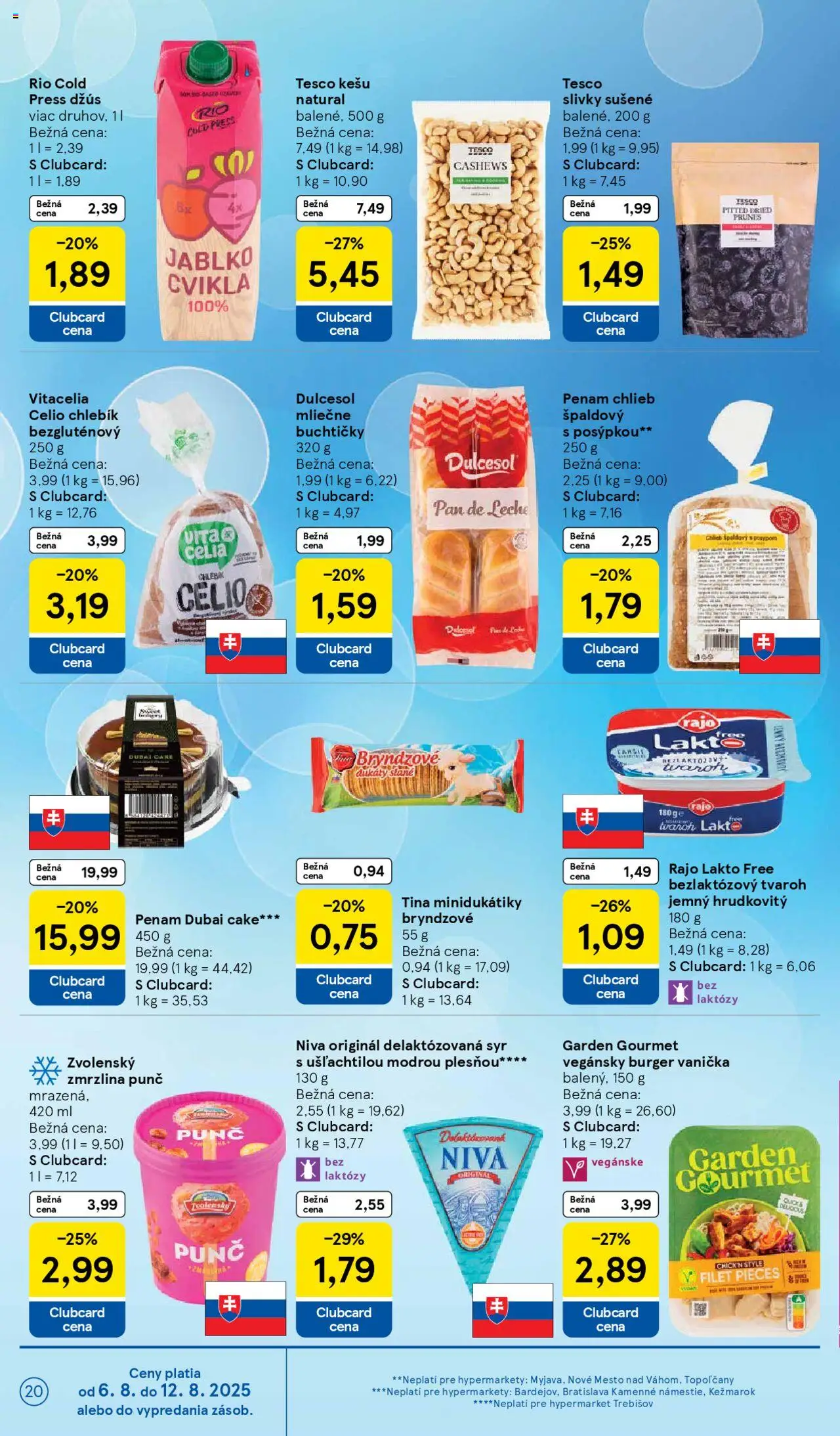 Tesco Hypermarket - leták │ platný od 06.08.2025 | Strana: 20 | Produkty: Syr, Chlieb, Džús, Tvaroh