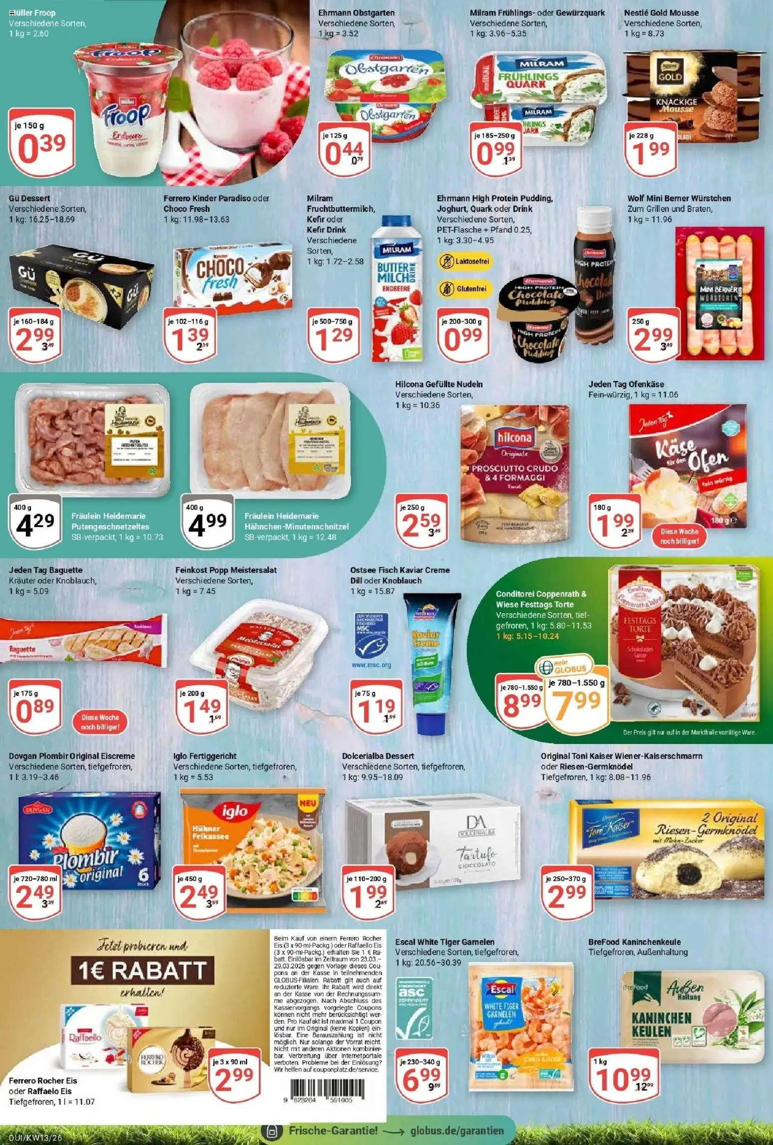 Globus prospekt Duisburg	 – gültig ab 23.03.2026 | Seite: 11 | Produkte: Raffaello, Quark, Iglo, Milram