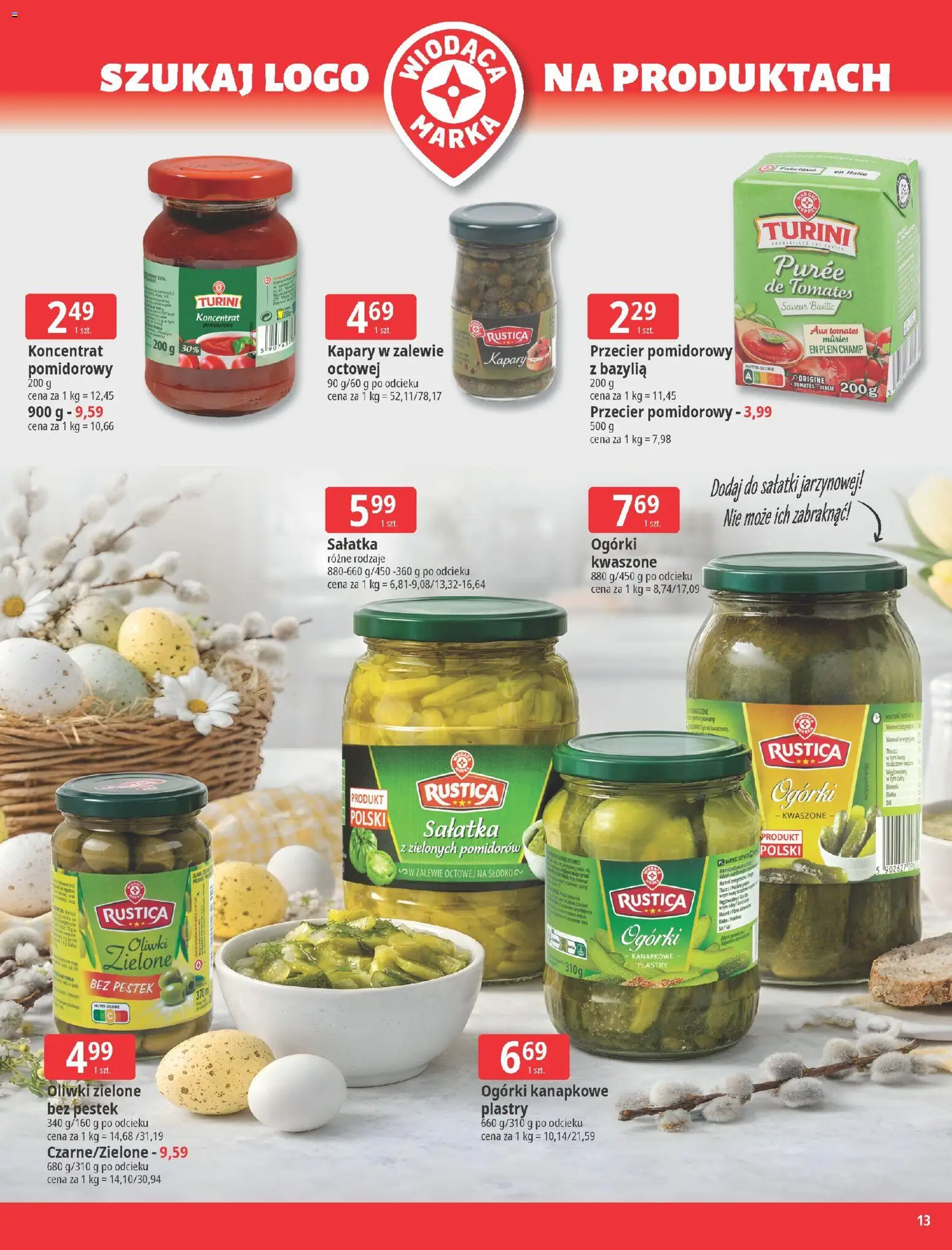 E.Leclerc gazetka - Elbląg Wielkanoc od 24.03.2026 | Strona: 13 | Produkty: Kapary, Przecier pomidorowy, Oliwki zielone, Sałatka