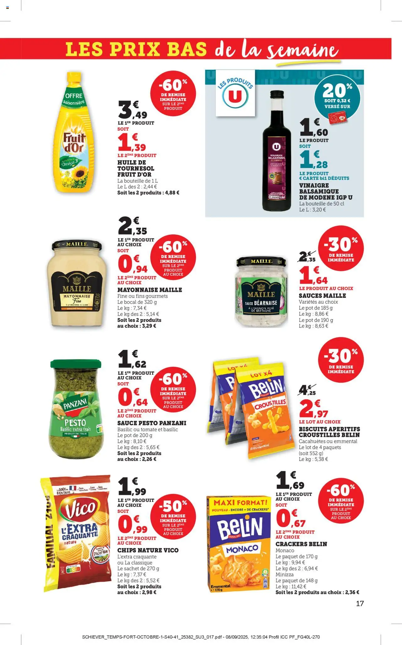 {H1} | Page: 17 | Produits: Emmental, Mayonnaise, Vinaigre, Biscuits