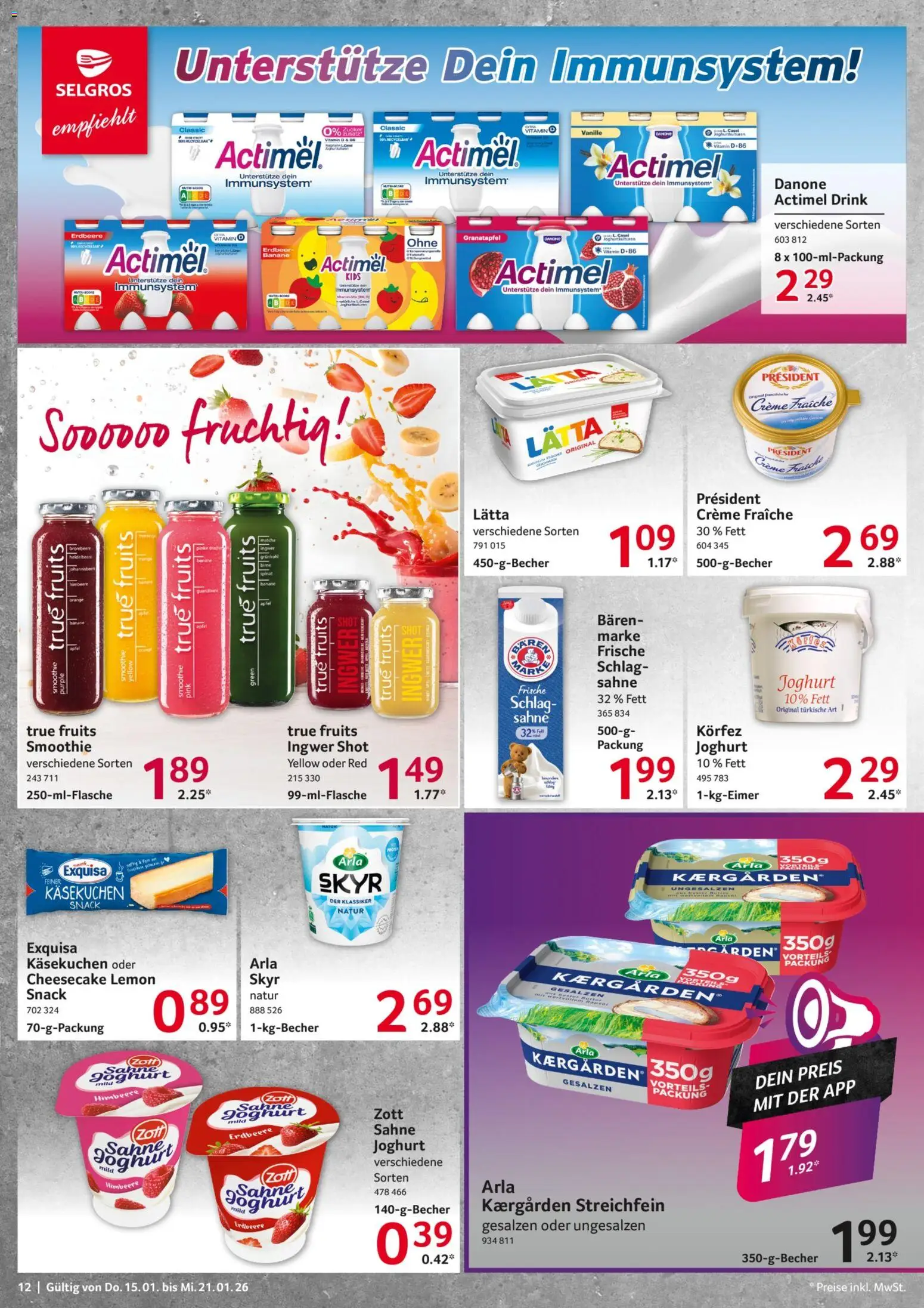 Selgros Prospekt 	 – gültig ab 15.01.2026 | Seite: 12 | Produkte: Actimel, Joghurt, Creme, Skyr