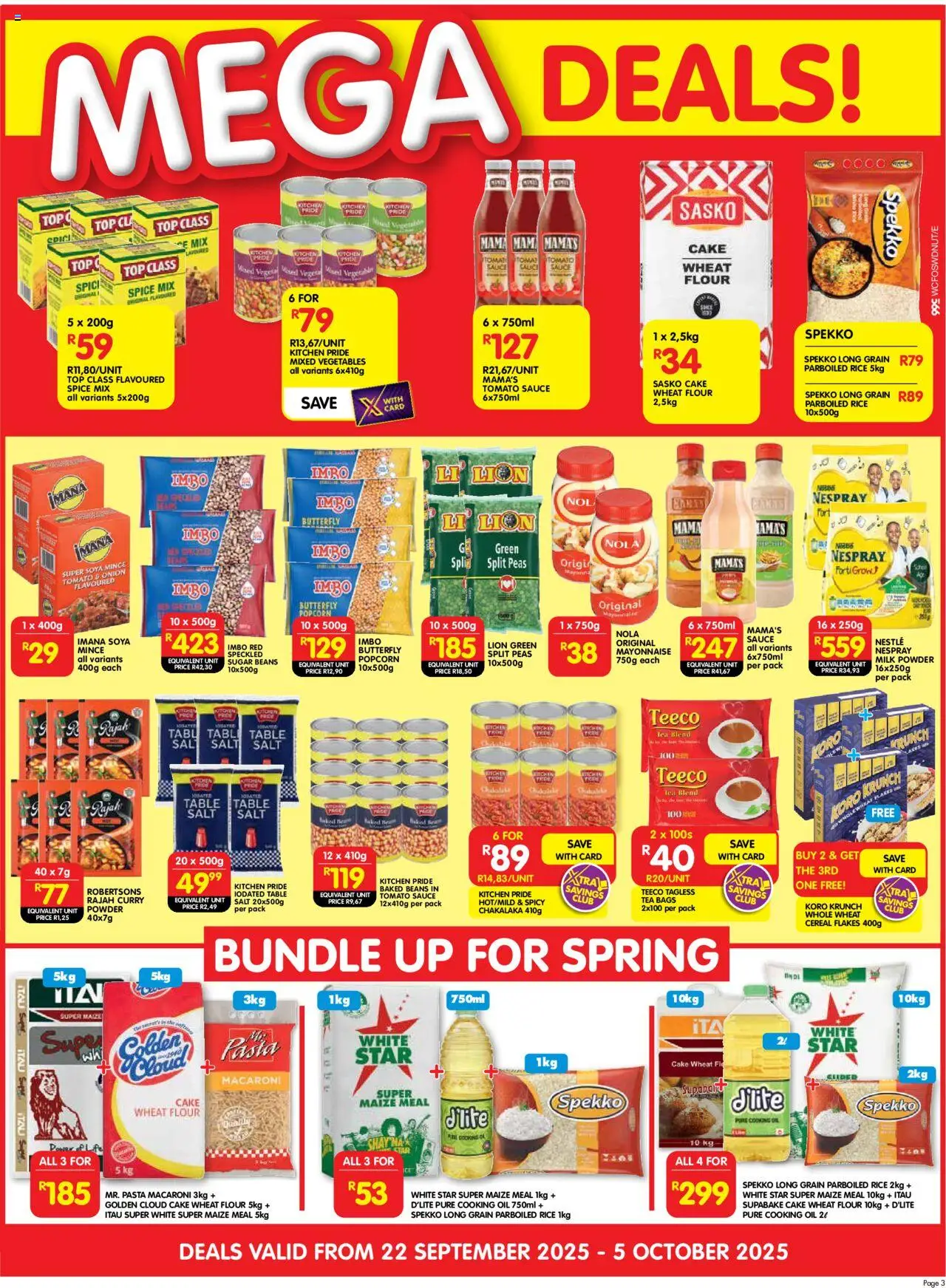 New Shoprite catalogue – valid from 22.09.2025 | Page: 3 | Products: Table, Pasta, Flakes, Mayonnaise
