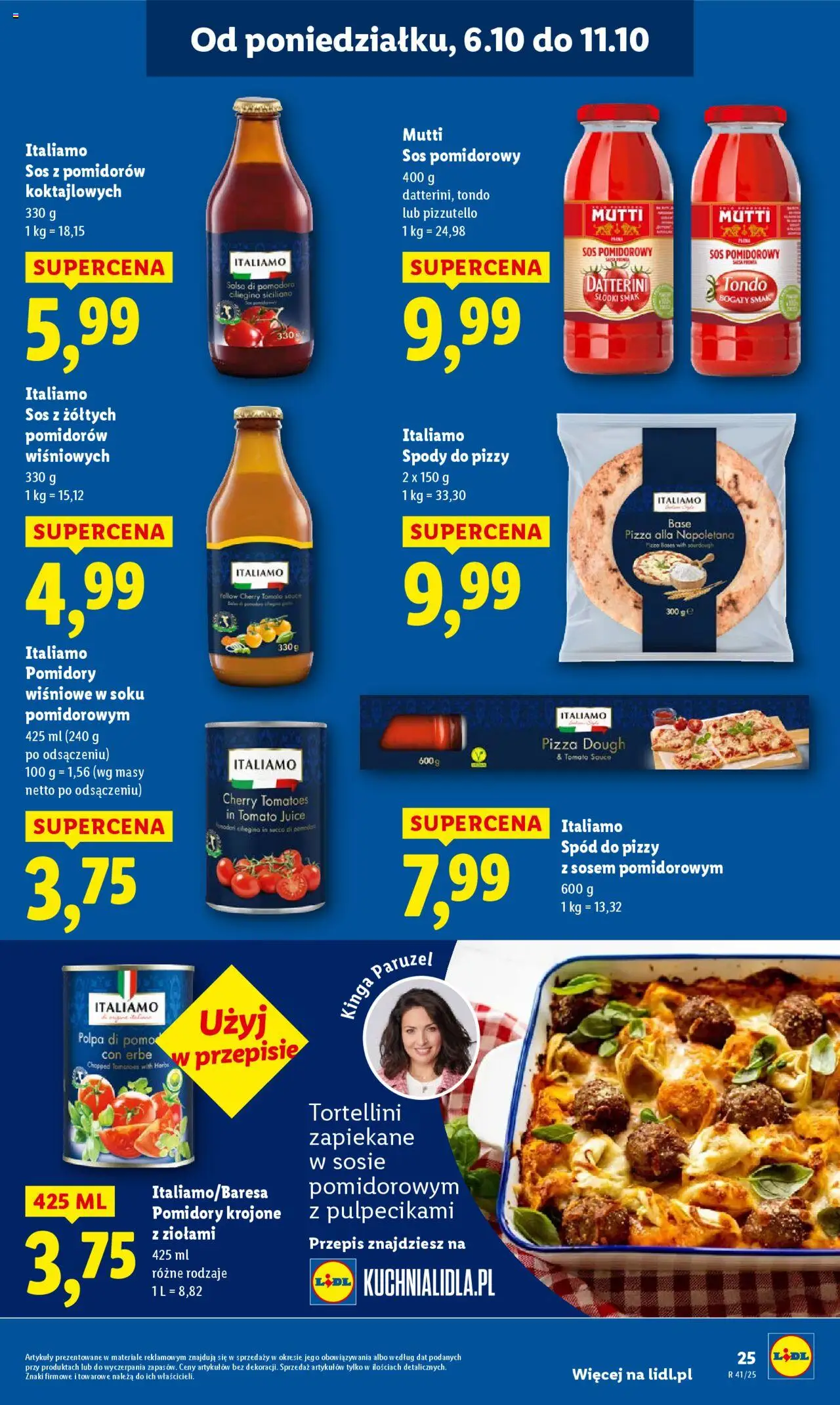 Lidl Gazetka od 06.10.2025 | Strona: 25 | Produkty: Spody do pizzy, Spód do pizzy, Pizza, Sos