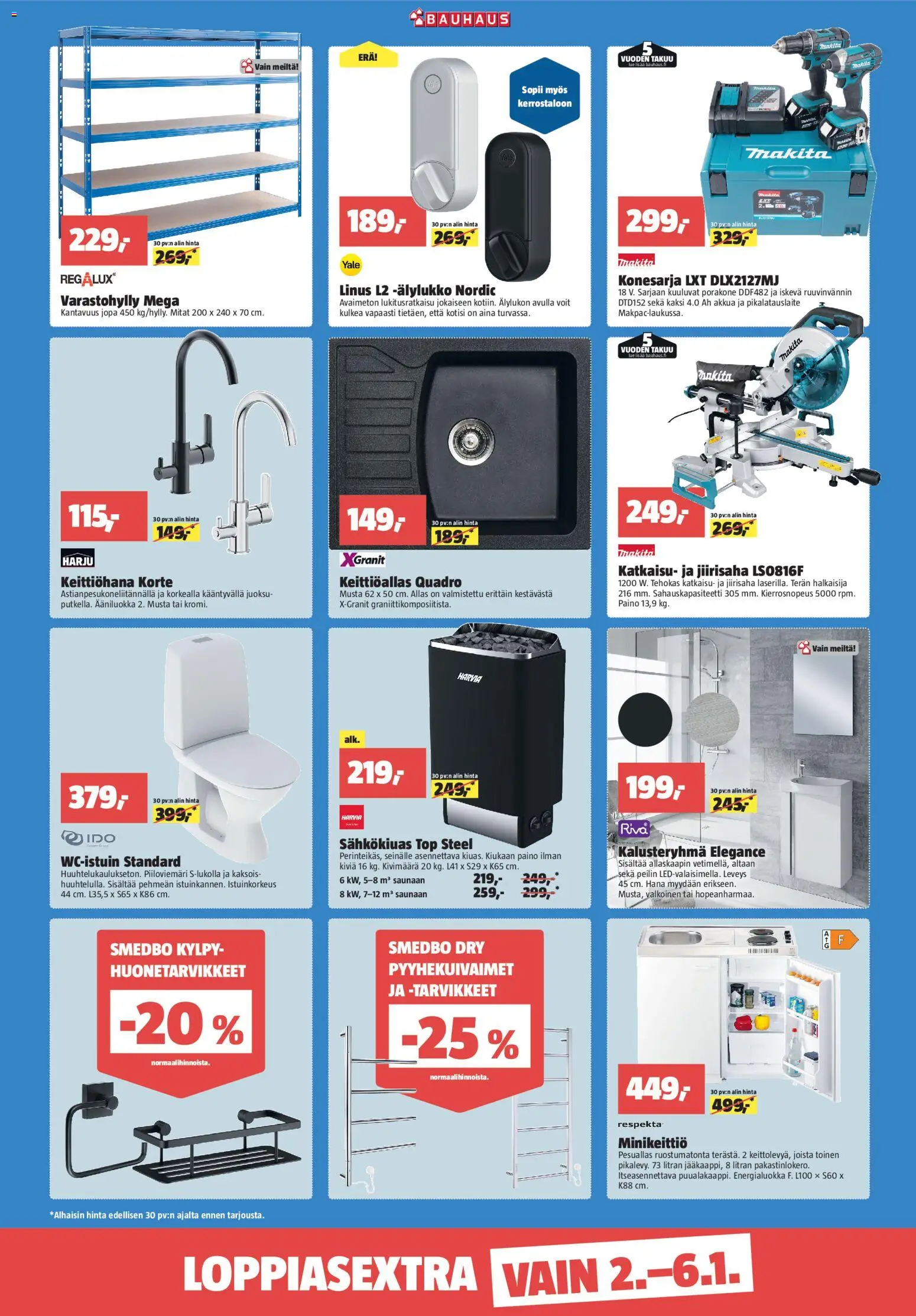 Bauhaus tarjoukset – voimassa 02.01.2026 alkaen | Sivu: 2 | Tuotteet: Varastohylly, Pesuallas, Kylpy