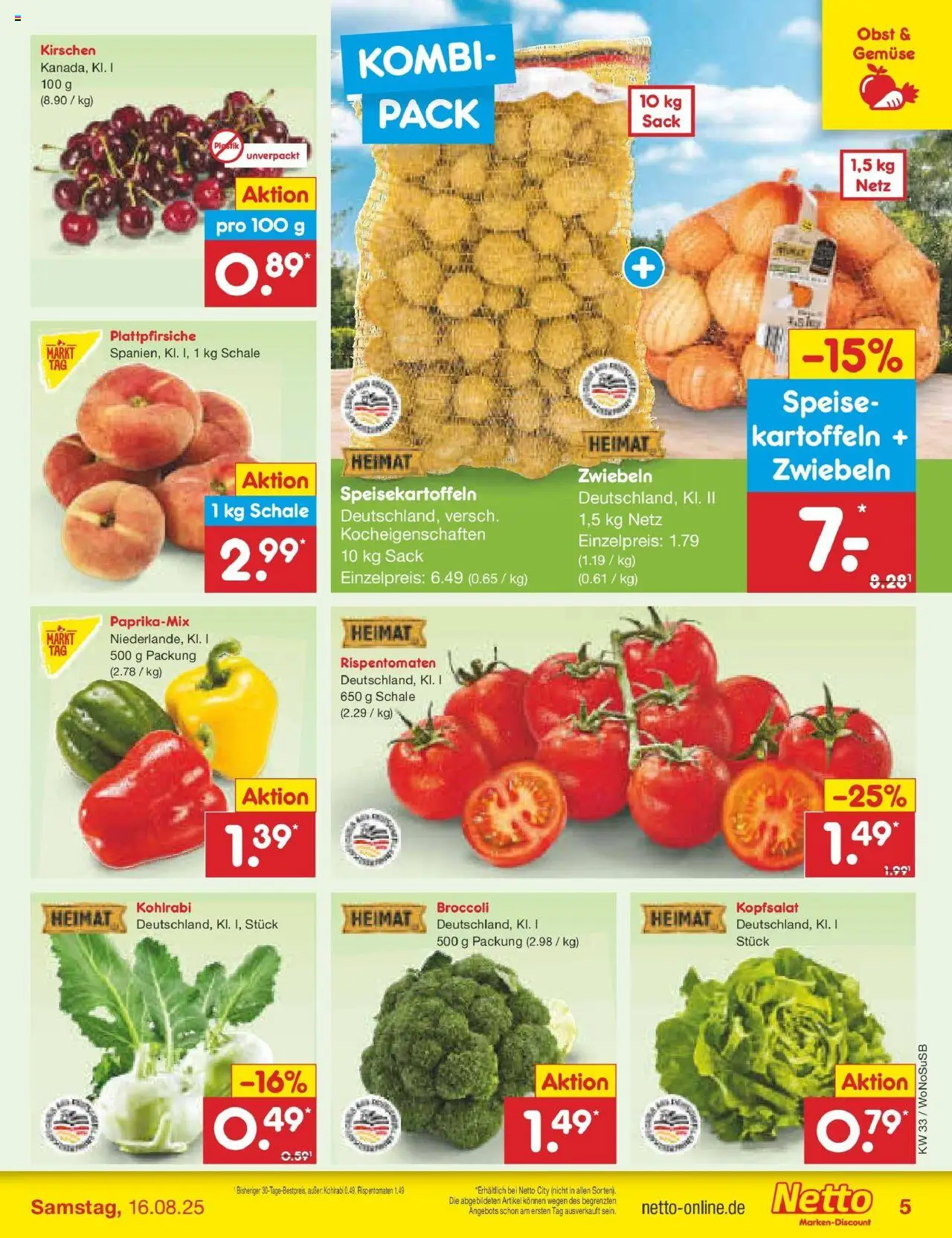 Netto Marken-Discount prospekt Lahnau	 - gültig ab dem 10.08.2025 | Seite: 5 | Produkte: Kohlrabi, Kartoffeln, Zwiebeln, Obst