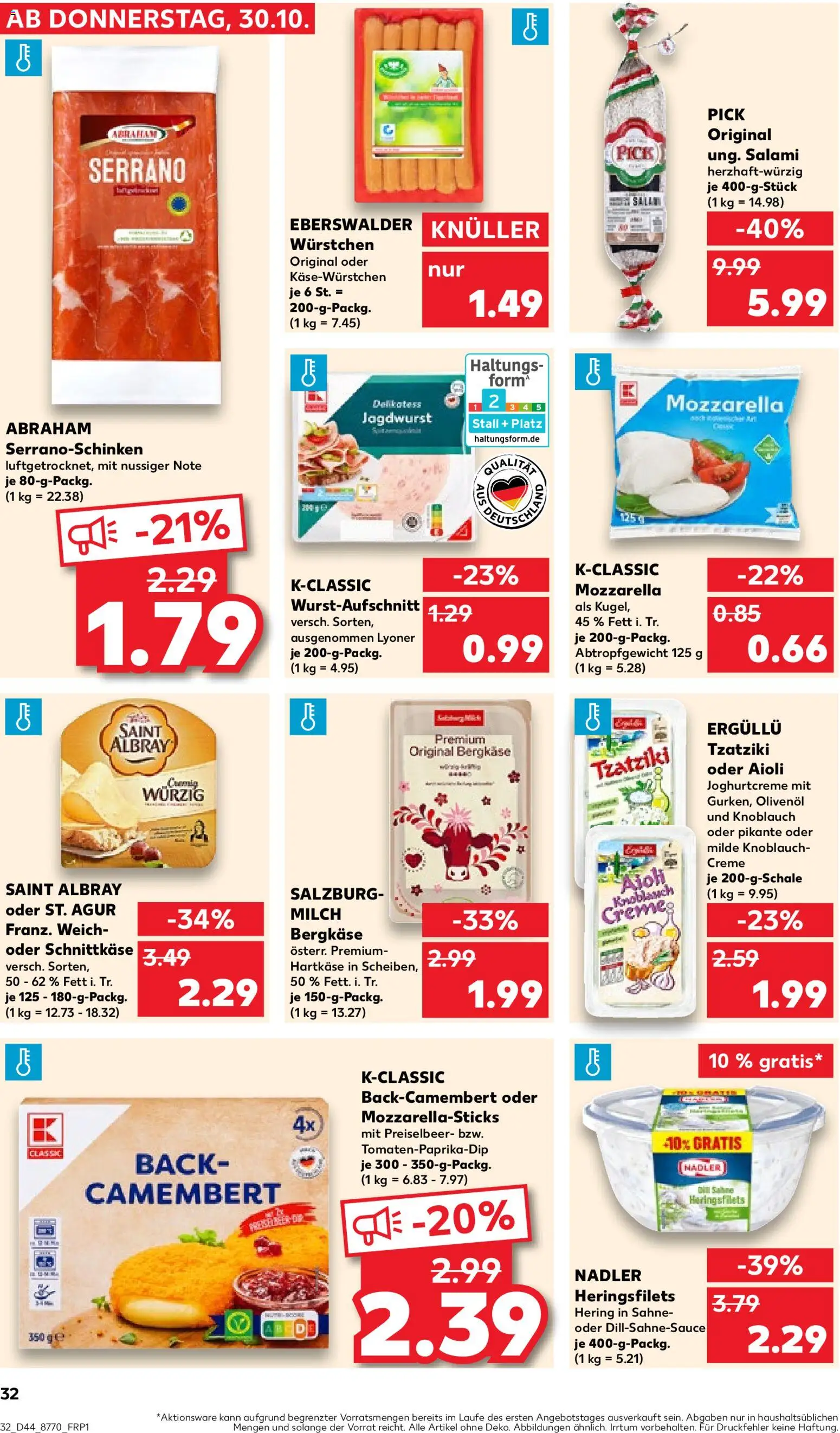Kaufland prospekt Frankfurt (Oder)	 – gültig ab 30.10.2025 | Seite: 32 | Produkte: Mozzarella, Olivenol, Creme, Salami