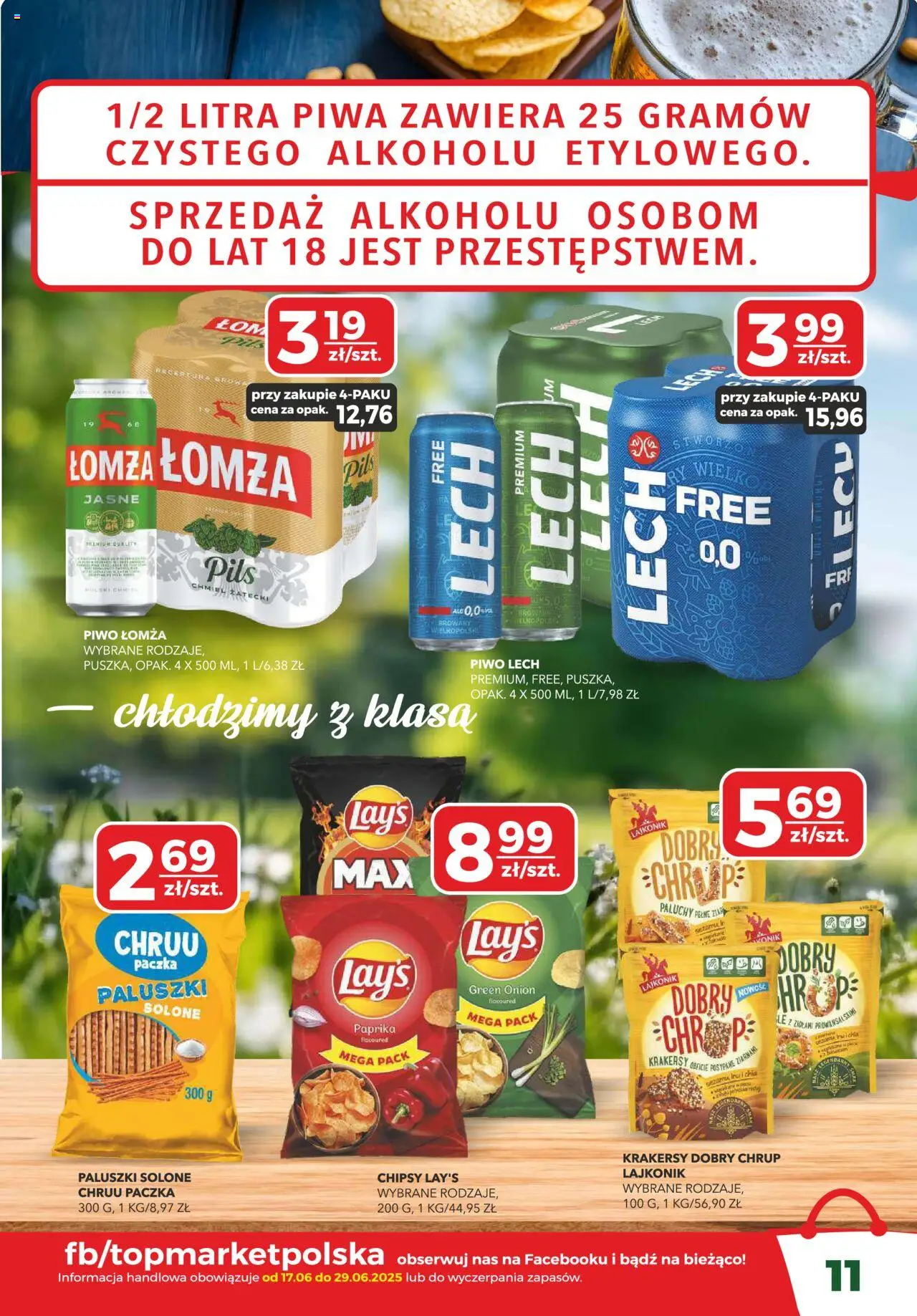 Top Market Gazetka od 17.06.2025 | Strona: 11 | Produkty: Chipsy, Paluszki, Krakersy, Piwo