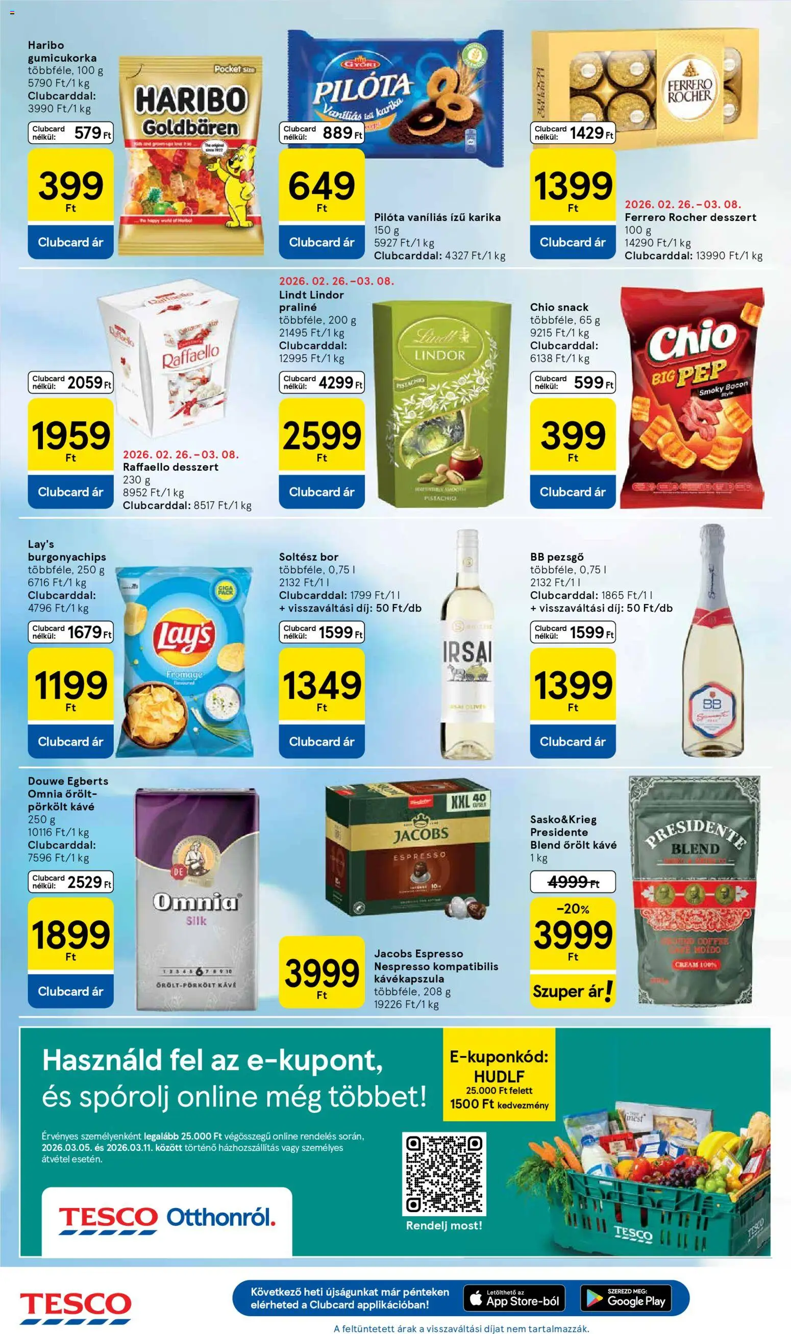 Tesco akciós ujság - amely érvényes a következő dátumtól: 05.03.2026 | Oldal: 10 | Termékek: Kávékapszula, Raffaello, Ferrero rocher, Praliné