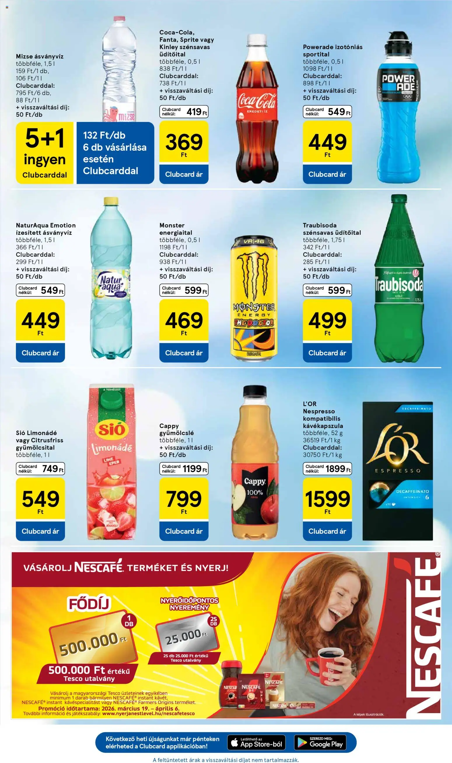 Tesco akciós ujság - amely érvényes a következő dátumtól: 31.03.2026 | Oldal: 29 | Termékek: Nescafé, Kávékapszula, Gyümölcsital, Ásványvíz