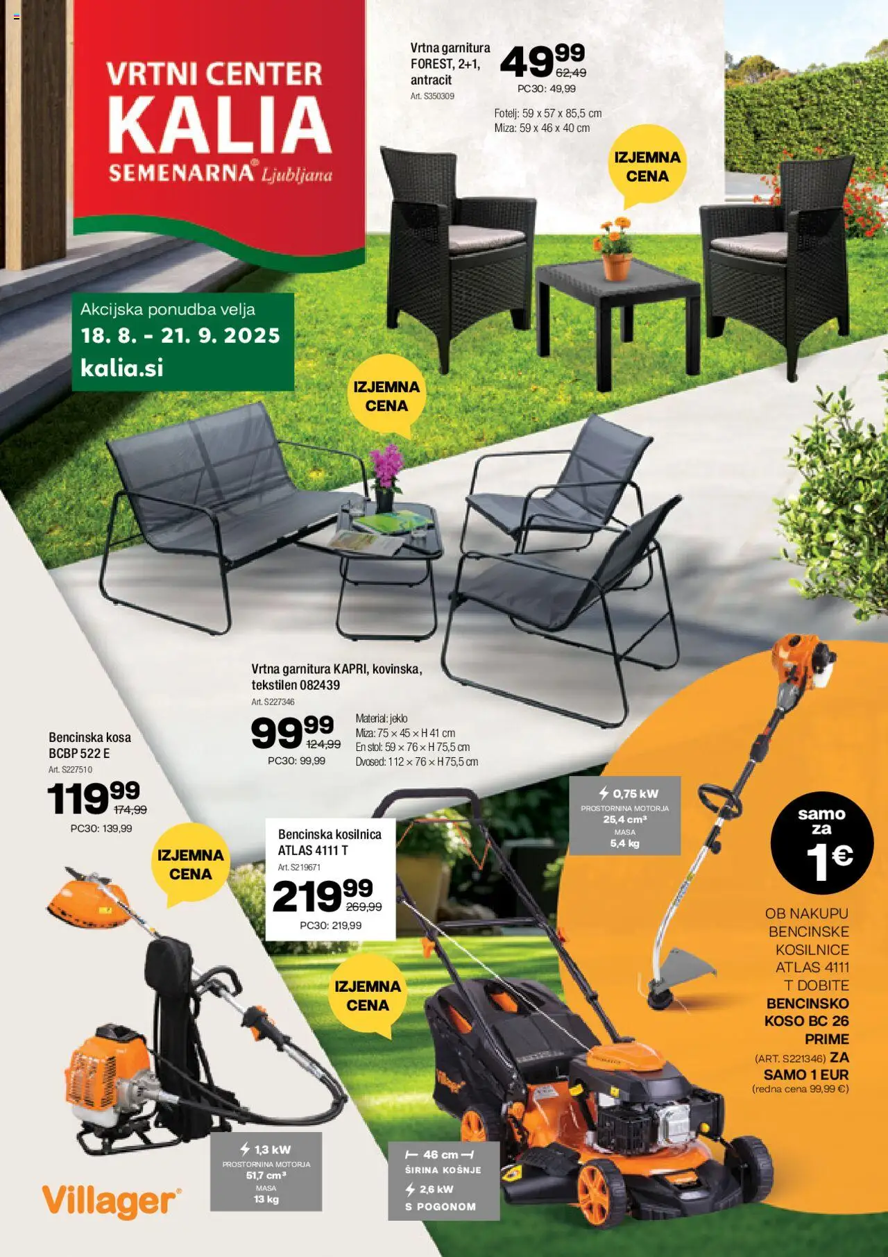 Kalia katalog │ velja od 18.08.2025 | Stran: 1 | Izdelki: Dvosed, Kosilnica, Fotelj, Miza