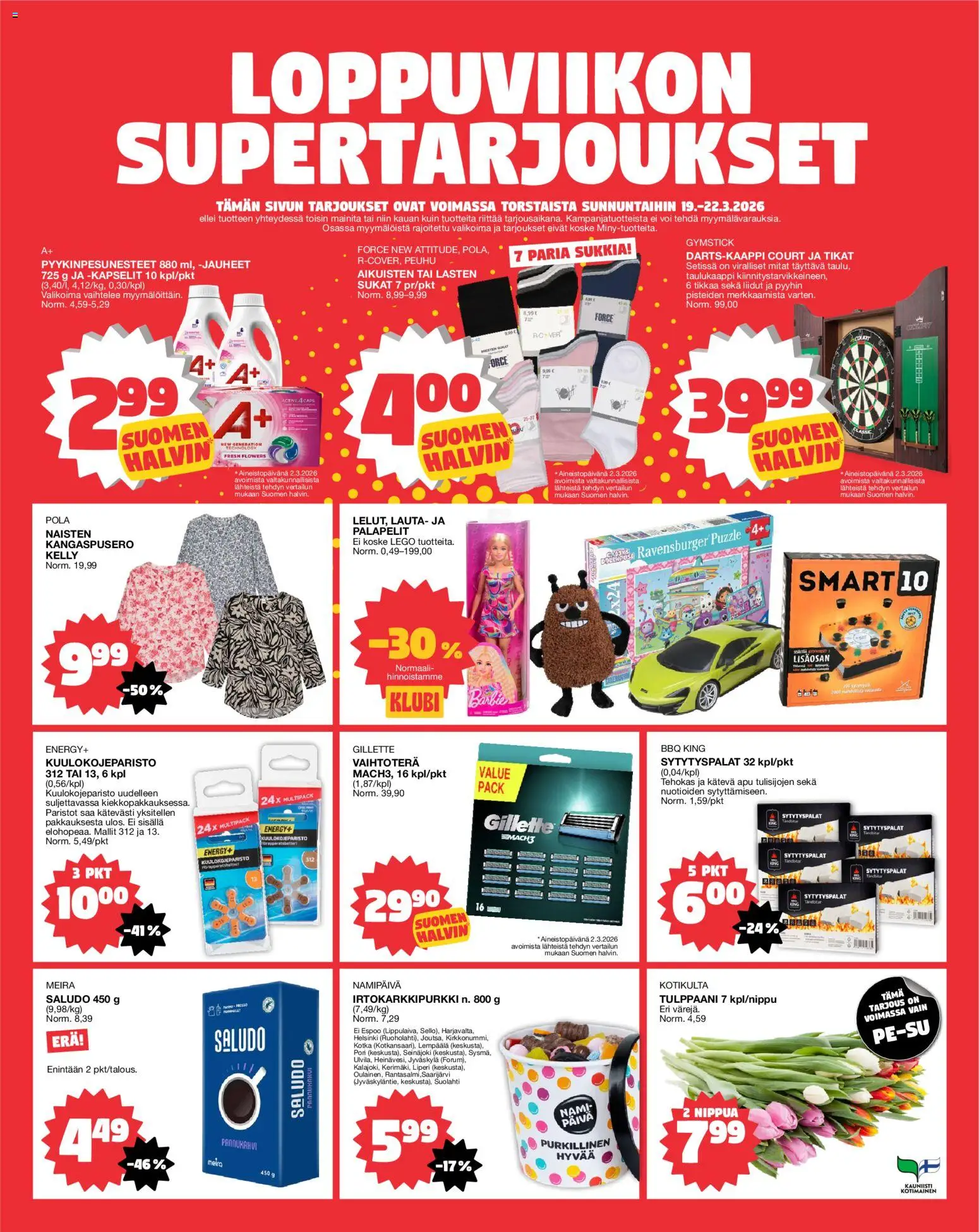 Tokmanni tarjoukset – voimassa 16.03.2026 alkaen | Sivu: 24 | Tuotteet: Paristot, Voi, Sukat, Tikat