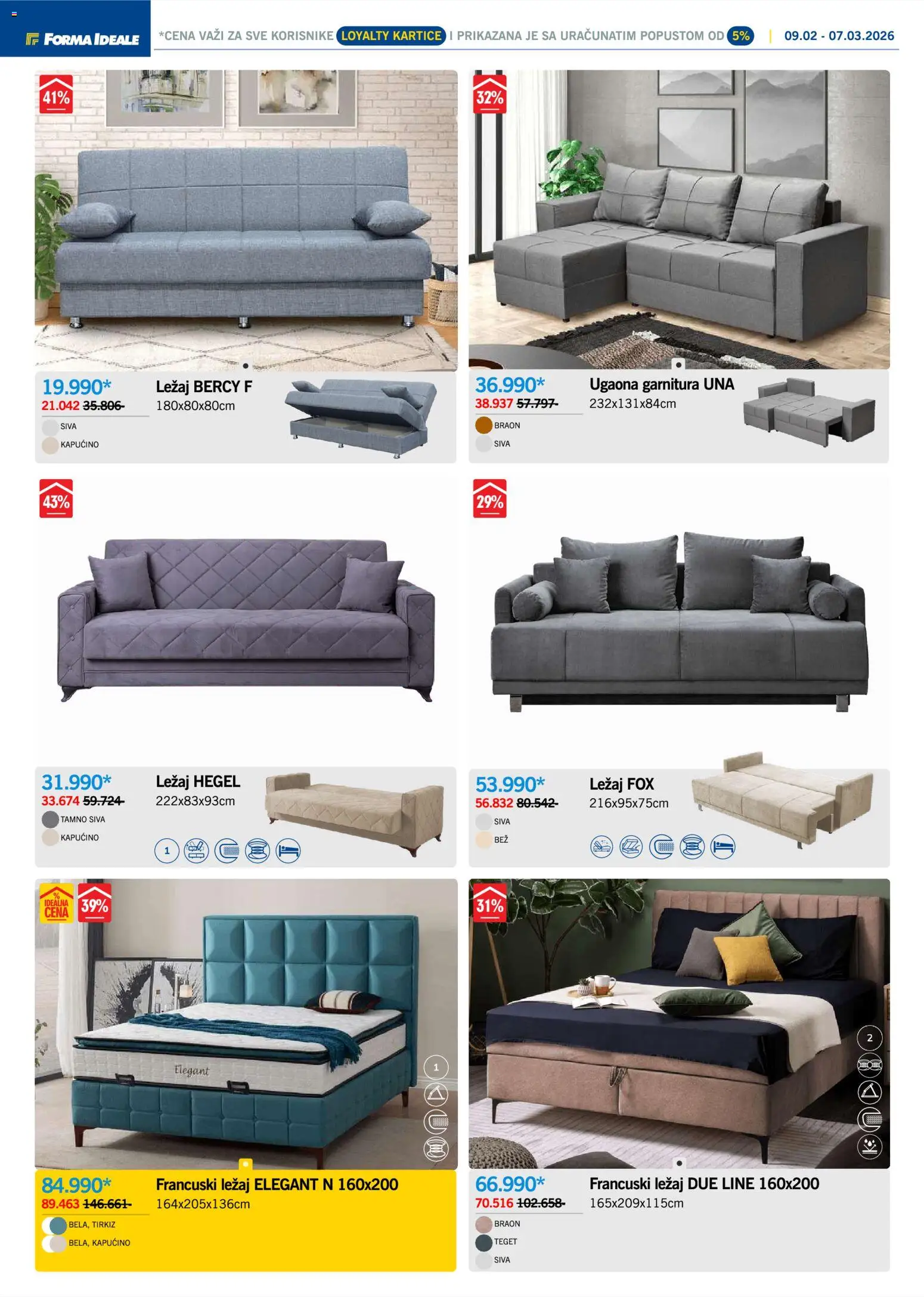 Forma Ideale katalog - važi od 09.02.2026 | Strana: 5 | Proizvode: Francuski ležaj, Ugaona garnitura, Kapućino