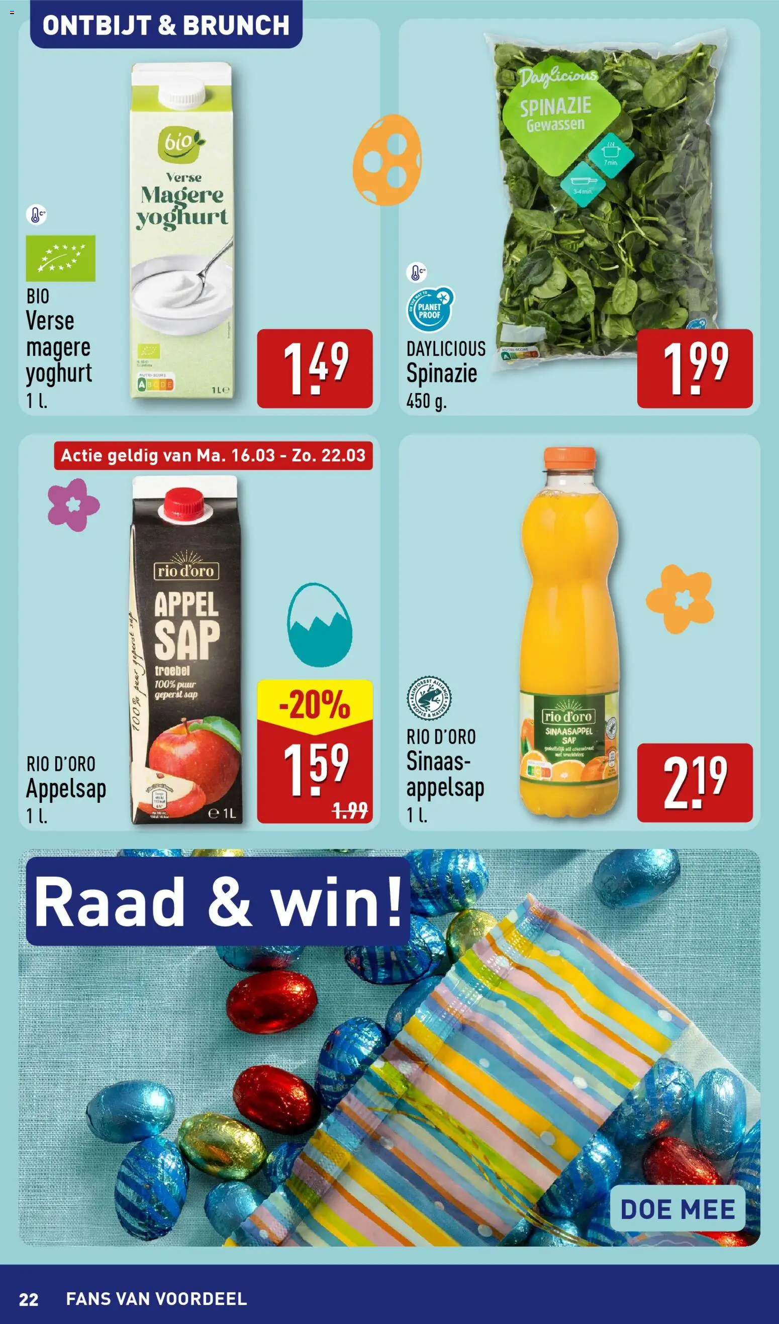 {H1} | Pagina: 22 | Producten: Spinazie, Yoghurt, Sap, Appel