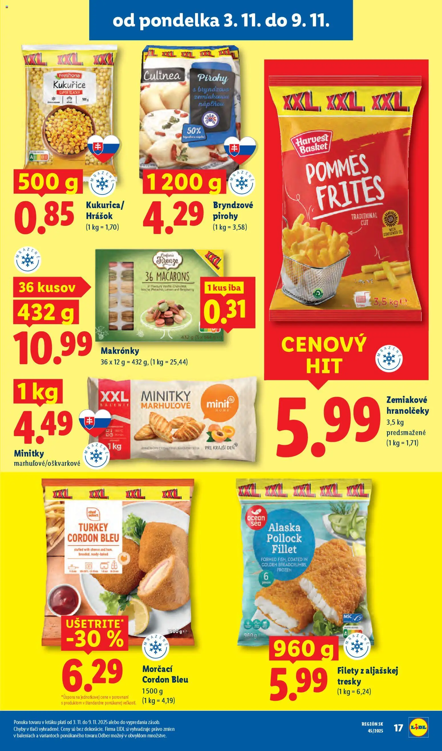 Nové Lidl akcie – leták je platný od 03.11.2025 | Strana: 21 | Produkty: Pirohy, Makronky, Hrášok