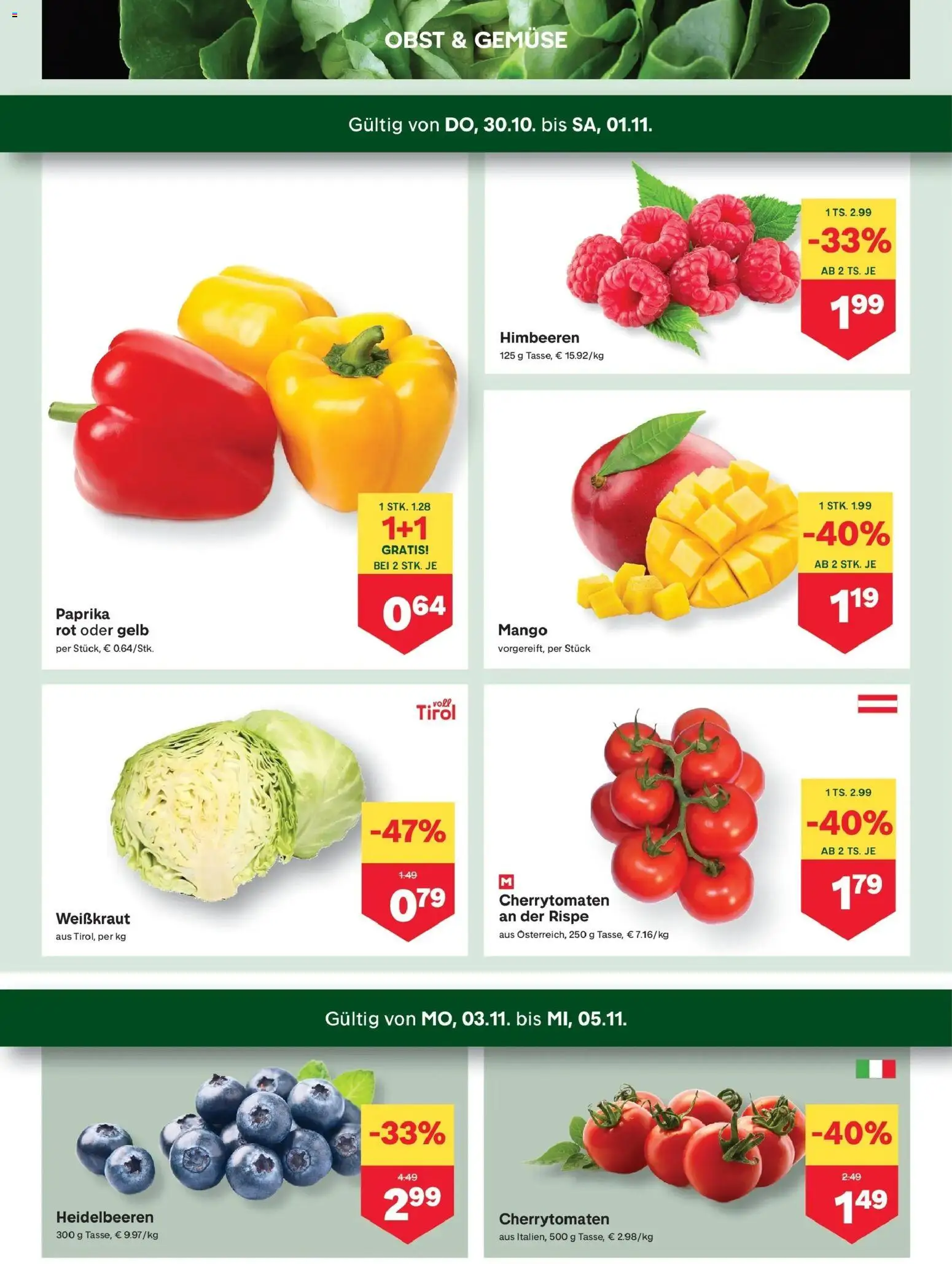 MPREIS Pfunds gültig ab 30.10.2025 | Seite: 2 | Produkte: Gemüse, Obst, Mango