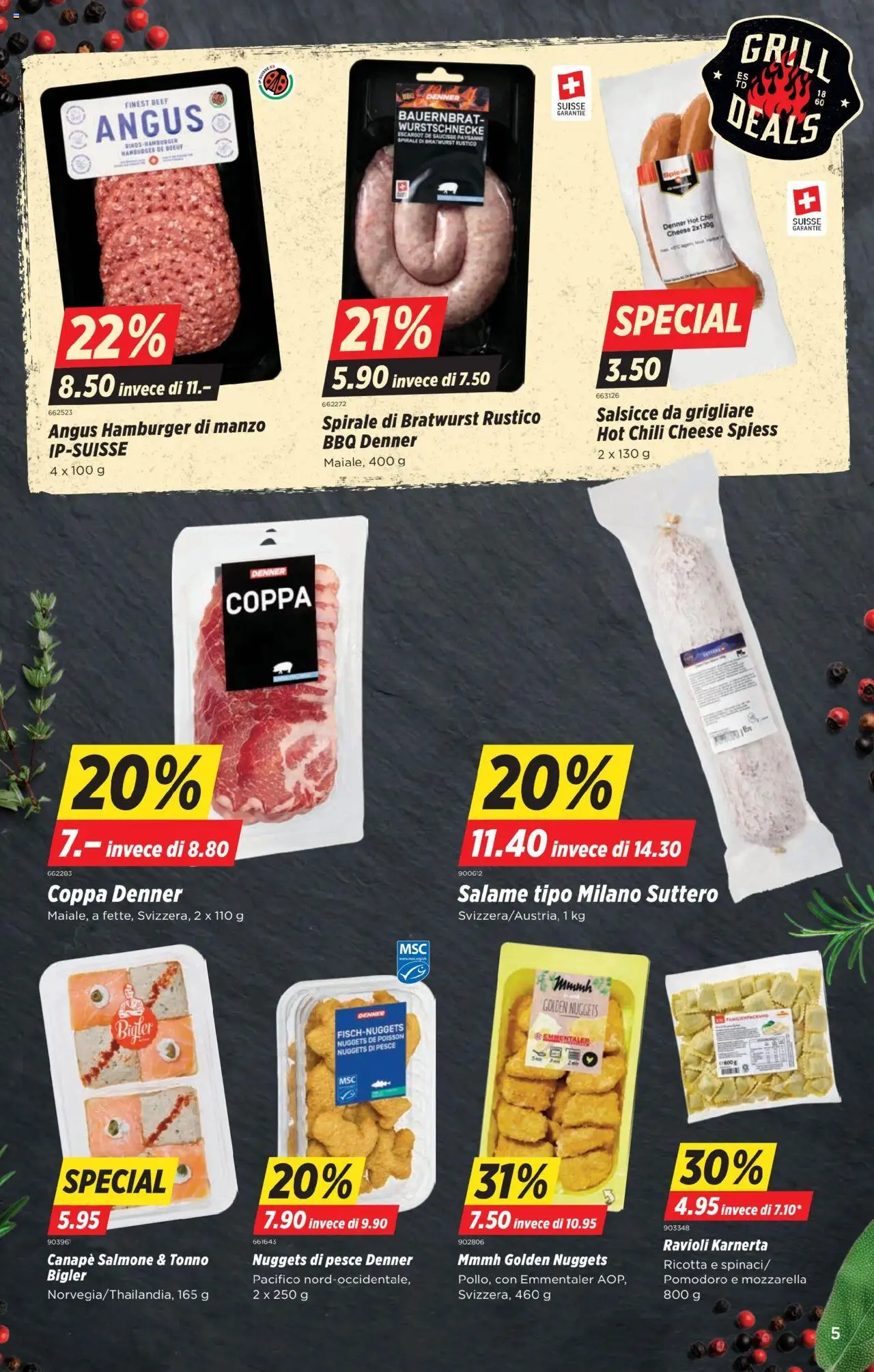 Denner Aktionen IT ab 12.08.2025 | Seite: 5 | Produkte: Salami, Chili, Grill
