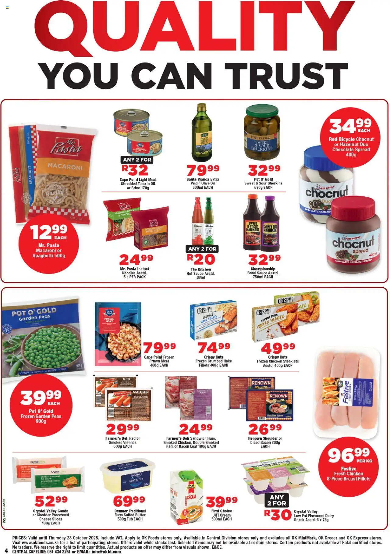 New OK Foods catalogue – valid from 15.10.2025 | Page: 4 | Products: Oil, Chocolate, Ham, Sauce
