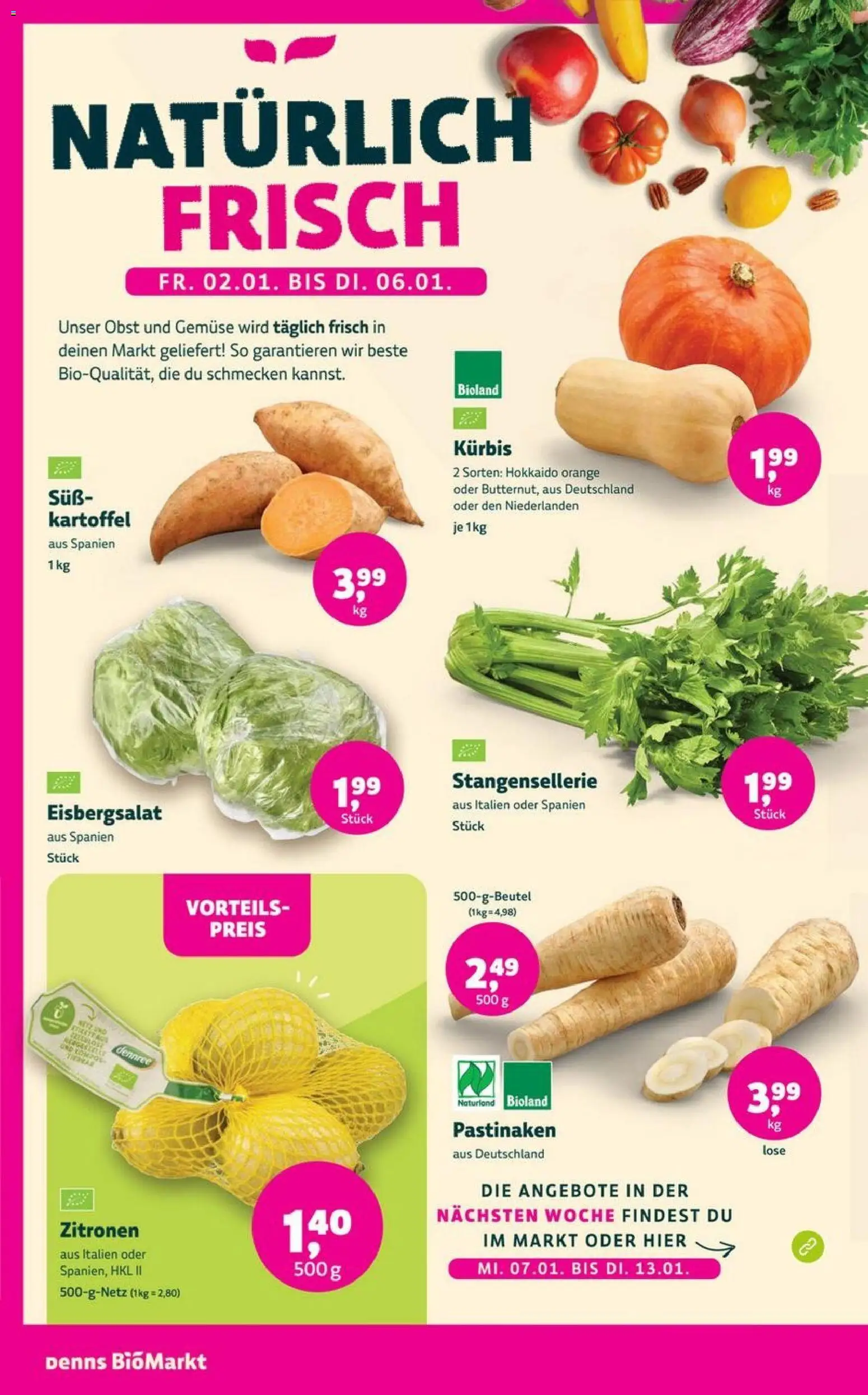 Denns BioMarkt Angebote – gültig ab 02.01.2025 | Seite: 4 | Produkte: Gemüse, Obst, Kürbis, Zitronen