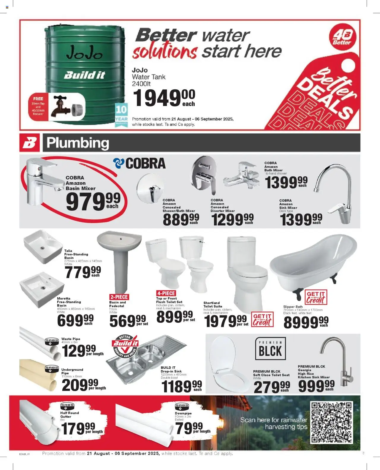Build It - Eastern Cape - Weekly Specials │ valid from 21.08.2025 | Page: 3 | Products: Toilet seat, Tap, Pipe, Sink
