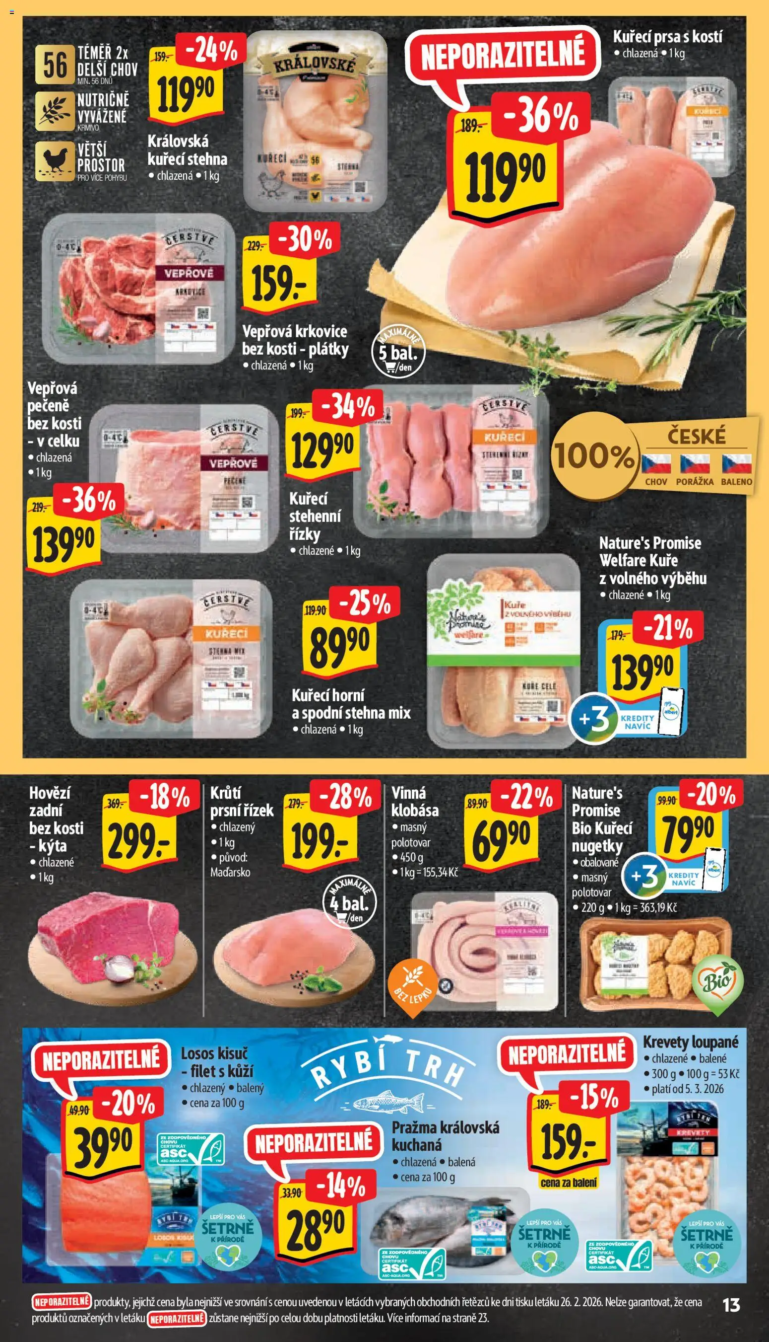 Albert leták - Supermarket od 04.03.2026 | Strana: 23 | Produkty: Klobása, Losos, Filet, Kuře