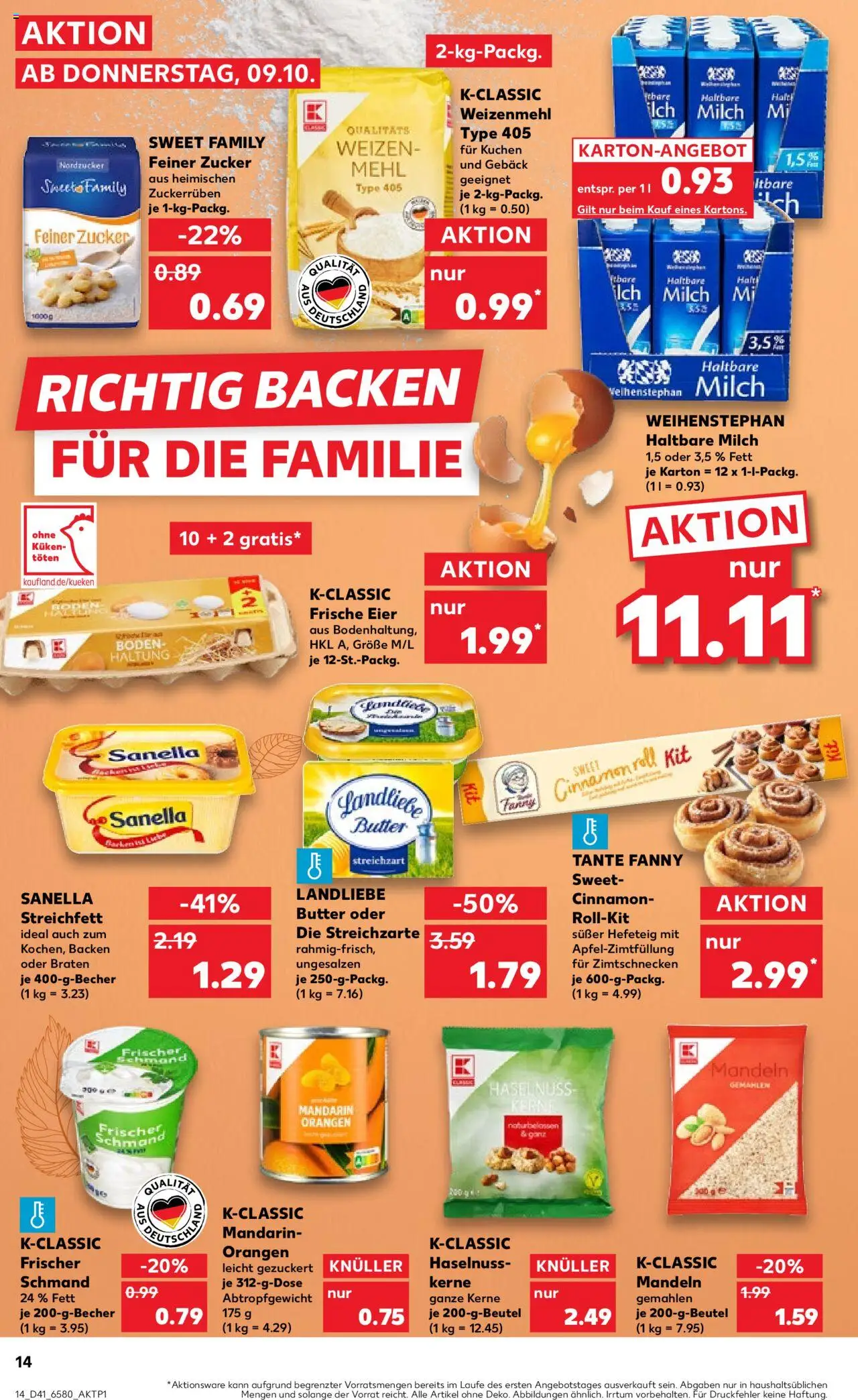 Kaufland prospekt Kiel	 – gültig ab 09.10.2025 | Seite: 14 | Produkte: Mehl, Milch, Butter, Landliebe butter