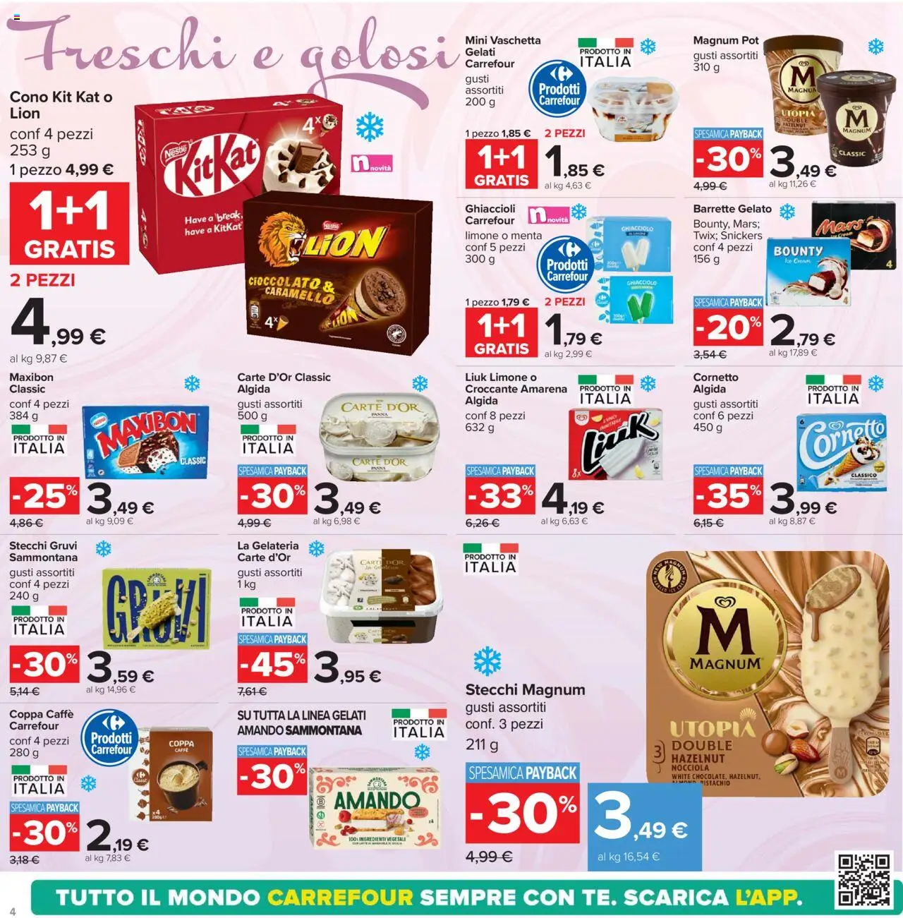 Volantino Carrefour del 05.05.2025 | Pagina: 4 | Prodotti: Cioccolato, Cornetto, Gelato, Amarena
