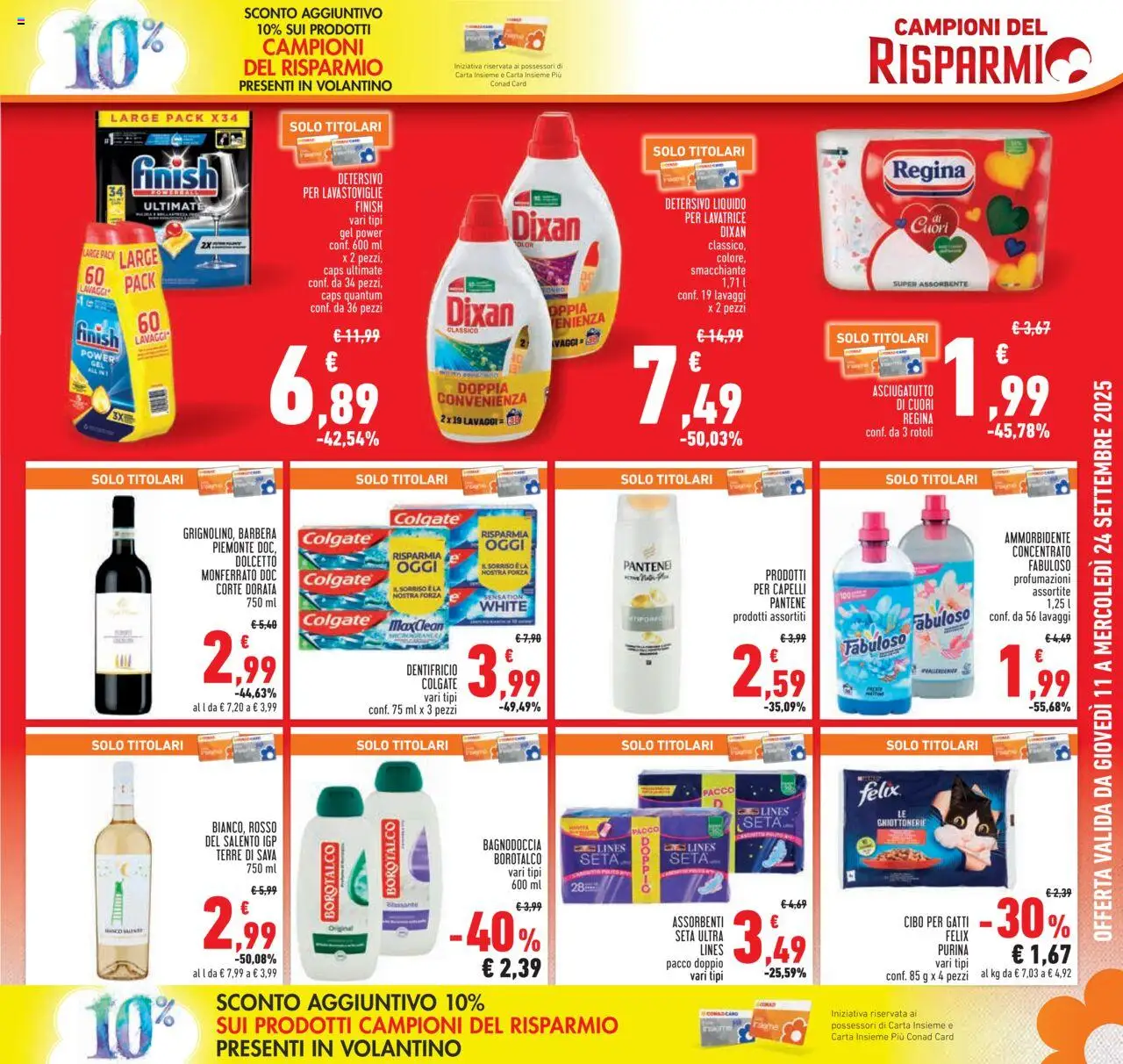 Volantino Conad del 11.09.2025 | Pagina: 5 | Prodotti: Dentifricio, Ammorbidente, Lavastoviglie, Asciugatutto
