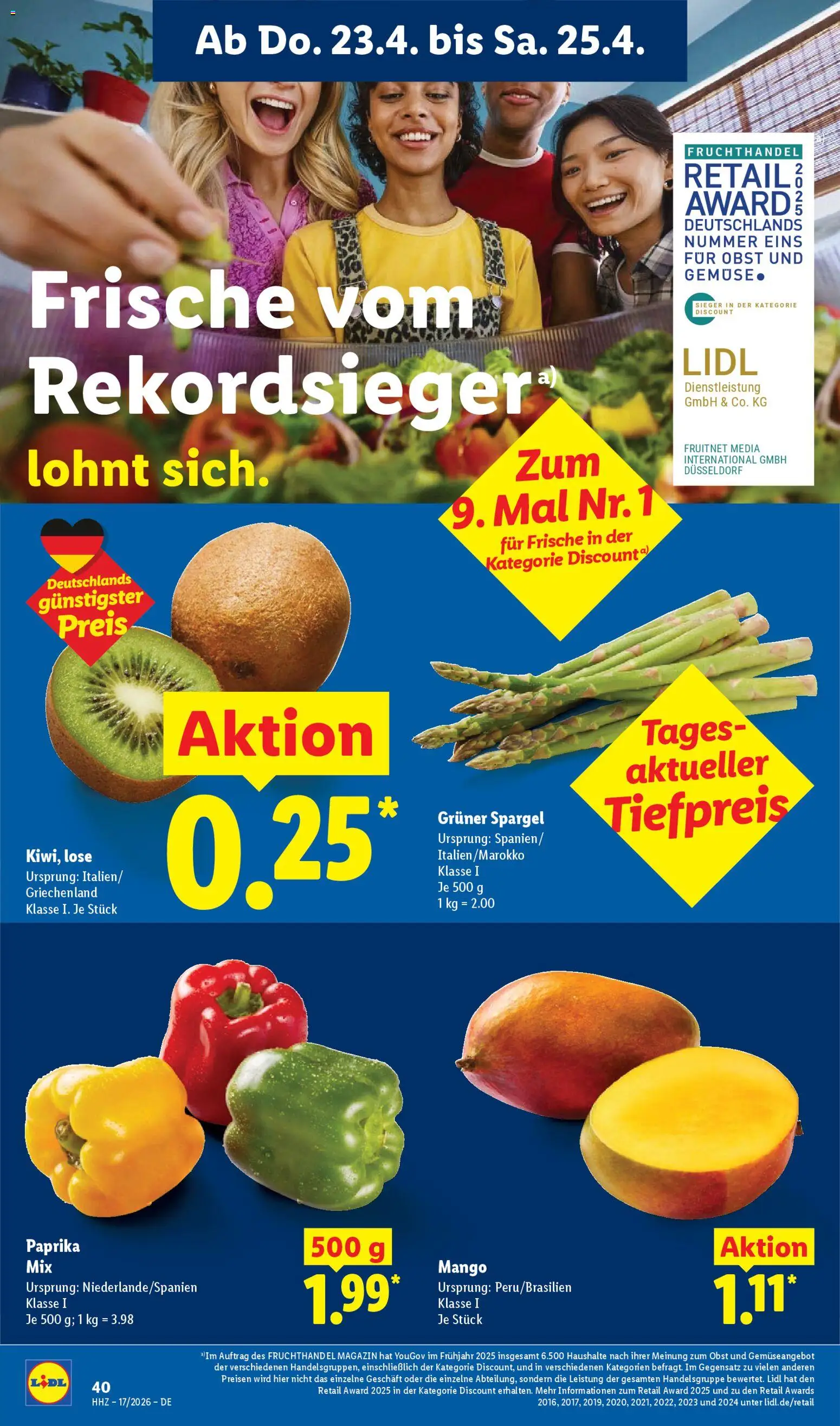 Lidl Prospekt – gültig ab 20.04.2026 | Seite: 60 | Produkte: Spargel, Gemüse, Paprika, Obst