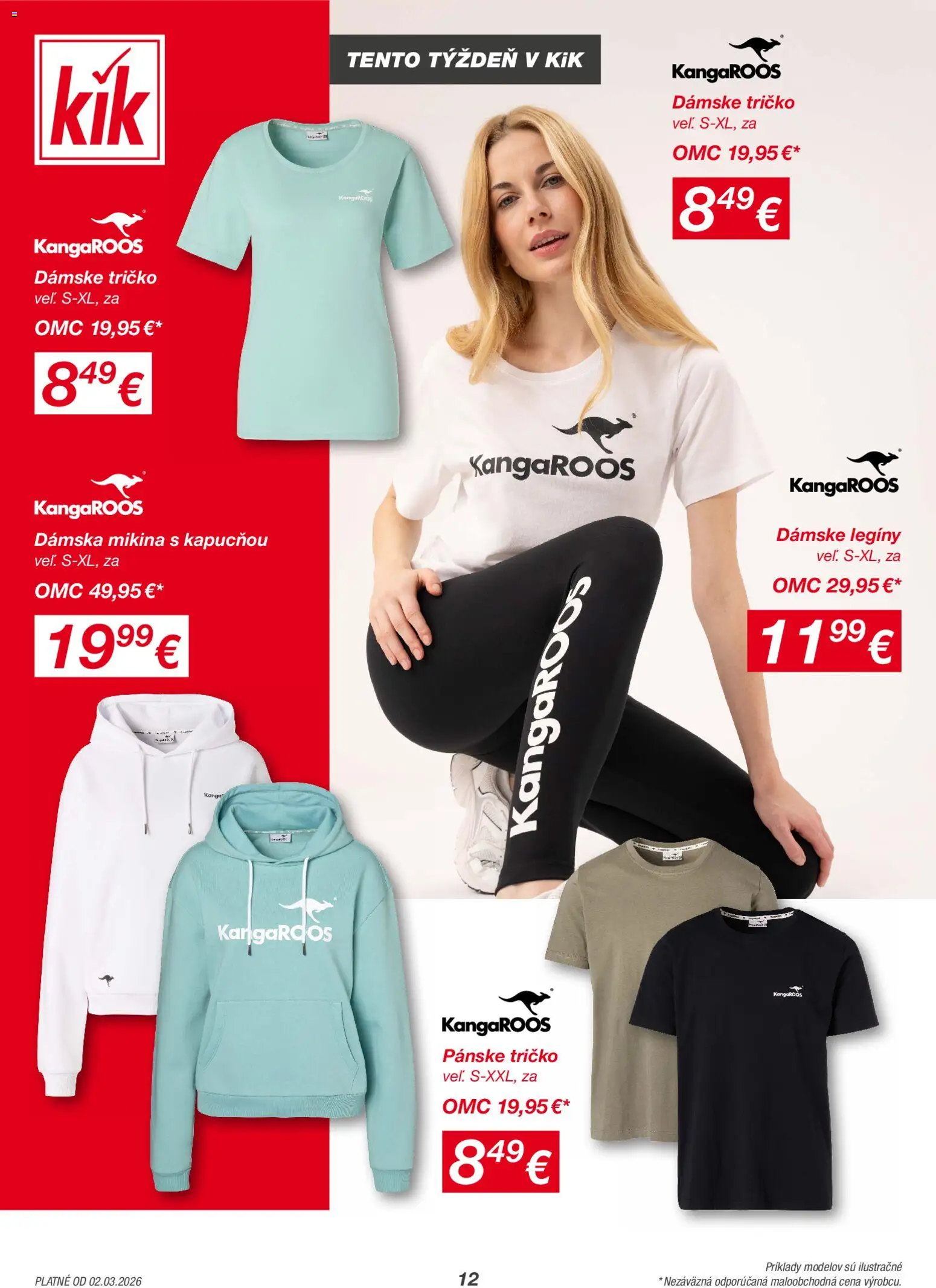 Nové Kik akcie – leták je platný od 02.03.2026 | Strana: 12 | Produkty: Tričko, Mikina, Legíny