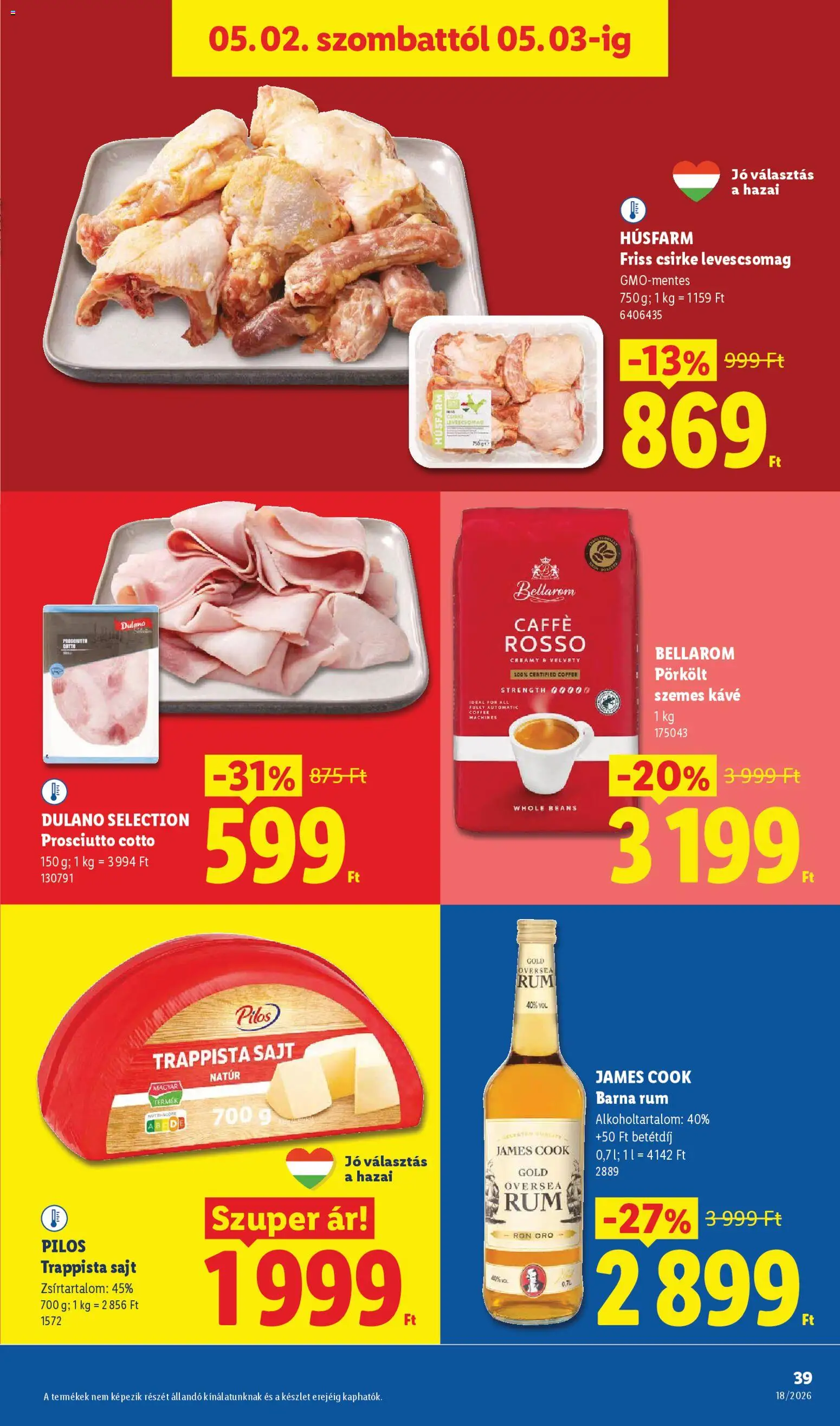 Lidl akciós ujság - amely érvényes a következő dátumtól: 30.04.2026 | Oldal: 39 | Termékek: Barna rum, Sajt, Szemes kávé, Trappista sajt