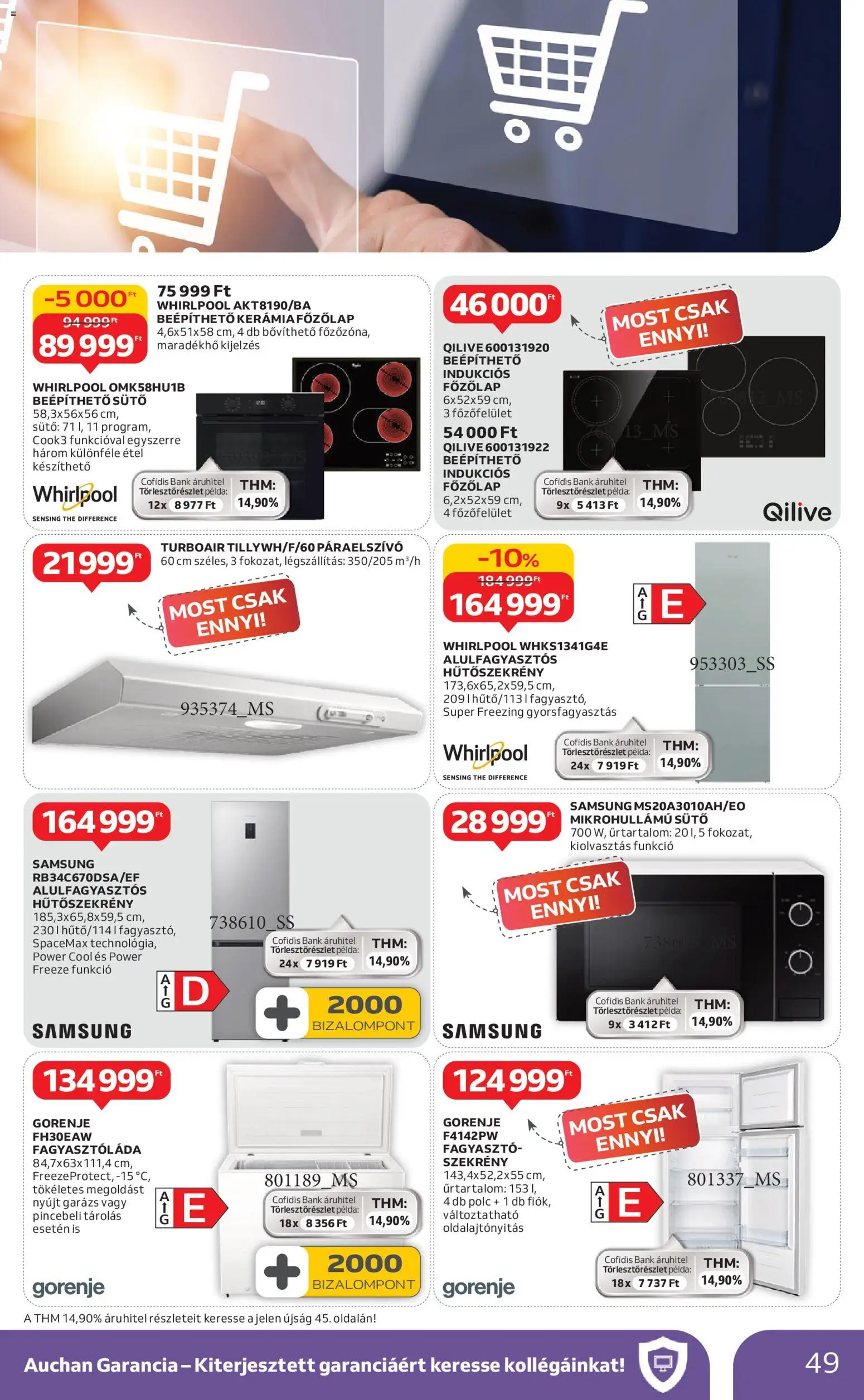 Auchan akciós ujság - amely érvényes a következő dátumtól: 08.01.2026 | Oldal: 49 | Termékek: Páraelszívó, Hűtőszekrény, Főzőlap, Polc