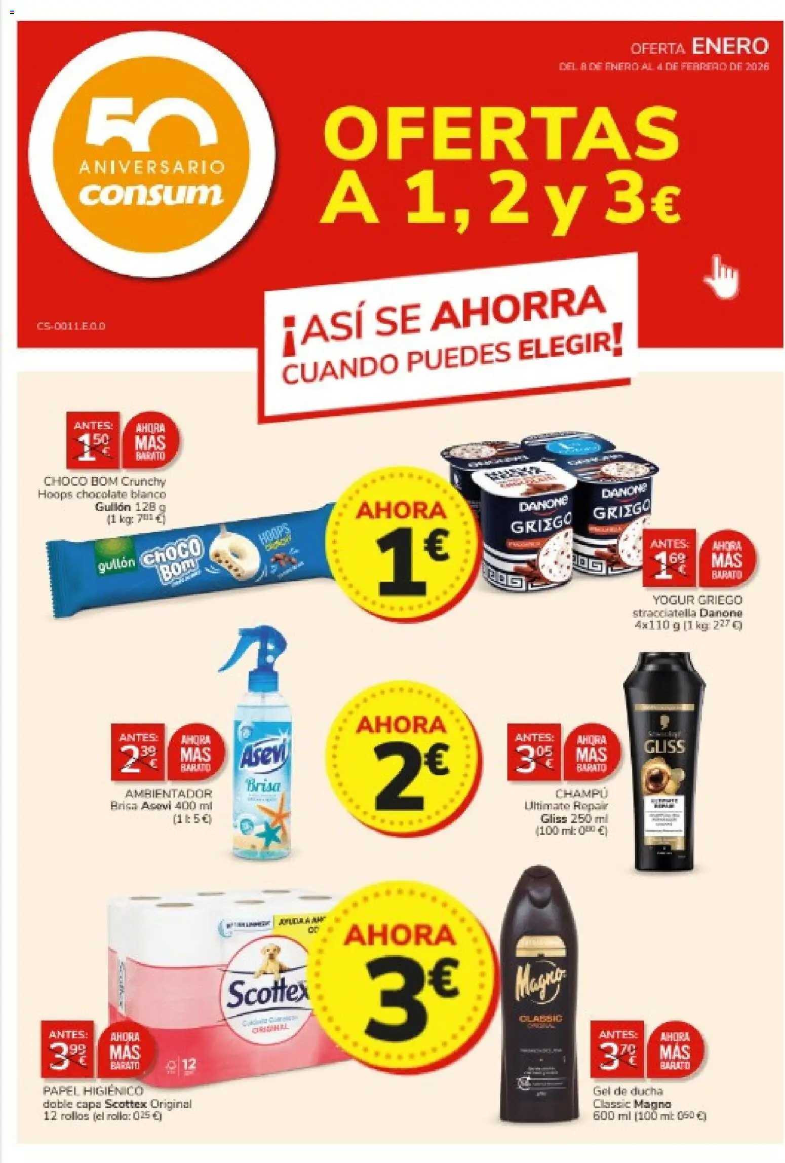 Consum folleto │ válido desde el 08.01.2026 | Página: 1 | Productos: Champú, Gel de ducha, Chocolate, Ducha