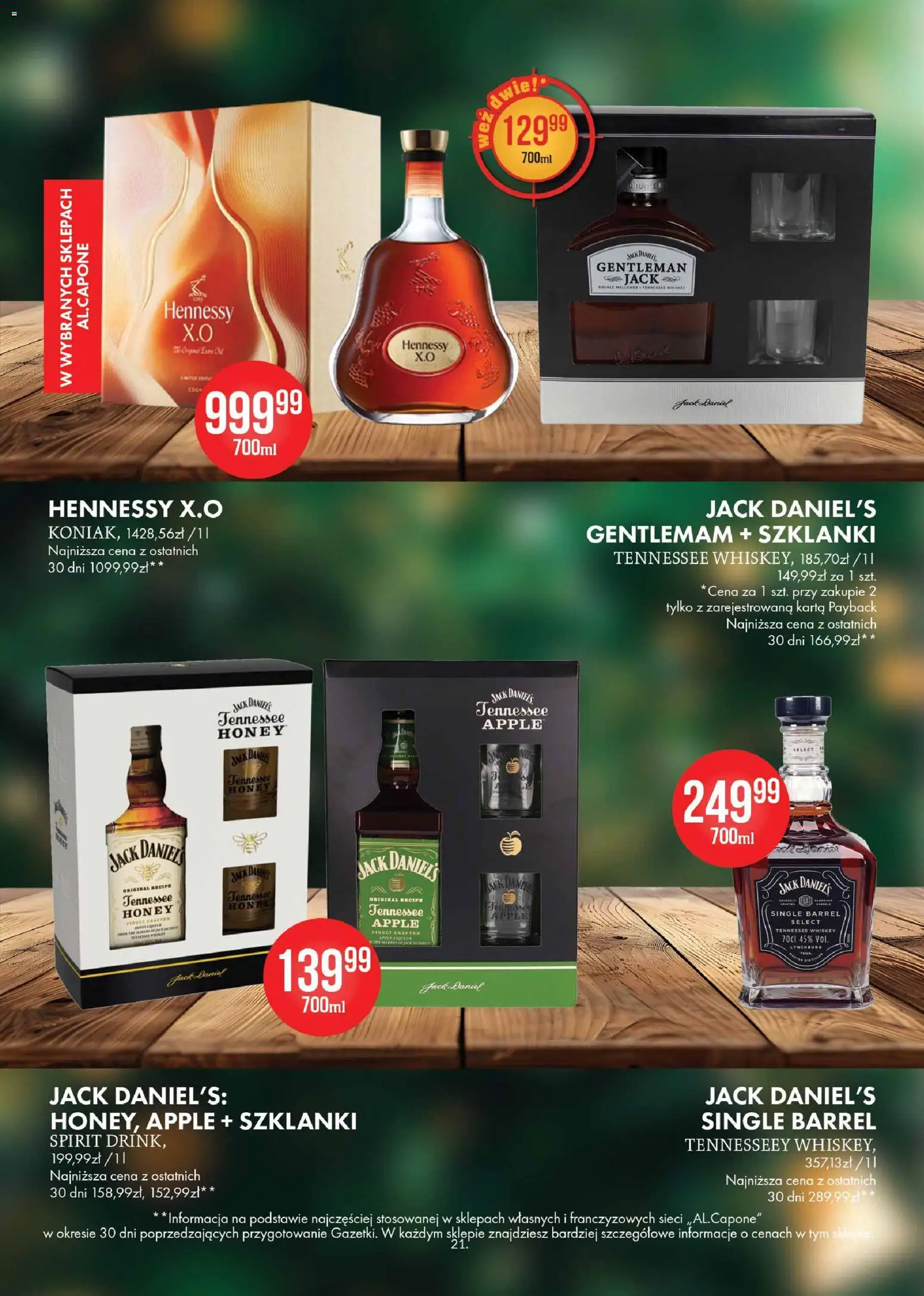 Al.Capone Gazetka od 13.11.2025 | Strona: 21 | Produkty: Hennessy, Karta, Gentleman Jack, Jack Daniel's