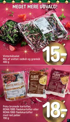 REMA 1000 flødekartofler med rød peber, Peka brunede kartofler, REMA 1000 flødekartofler eller REMA 1000 flødekartofler med rød peber 700 g gyldig fra 14.12.2025 | Side: 21