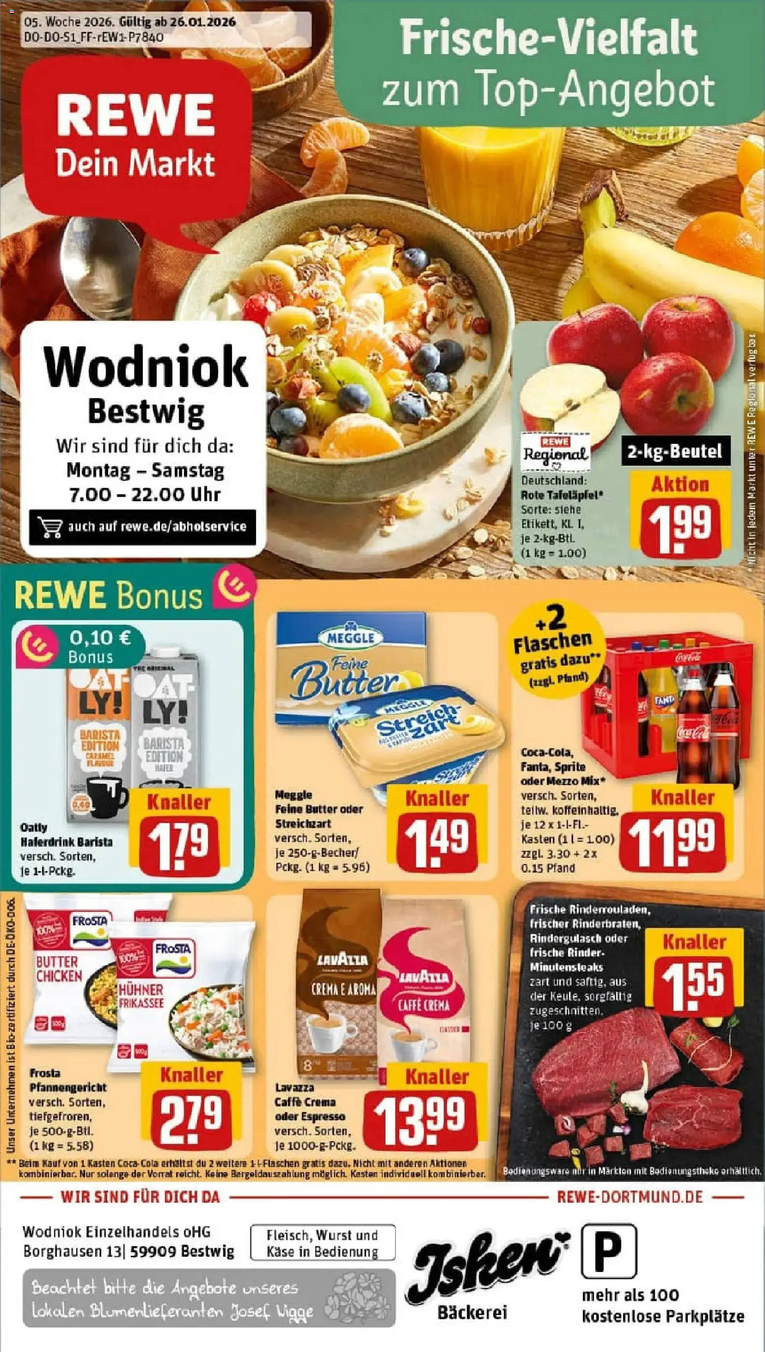 Rewe prospekt Bestwig	 – gültig ab 26.01.2026 | Seite: 1 | Produkte: Lavazza, Bäckerei, Frosta, Wurst