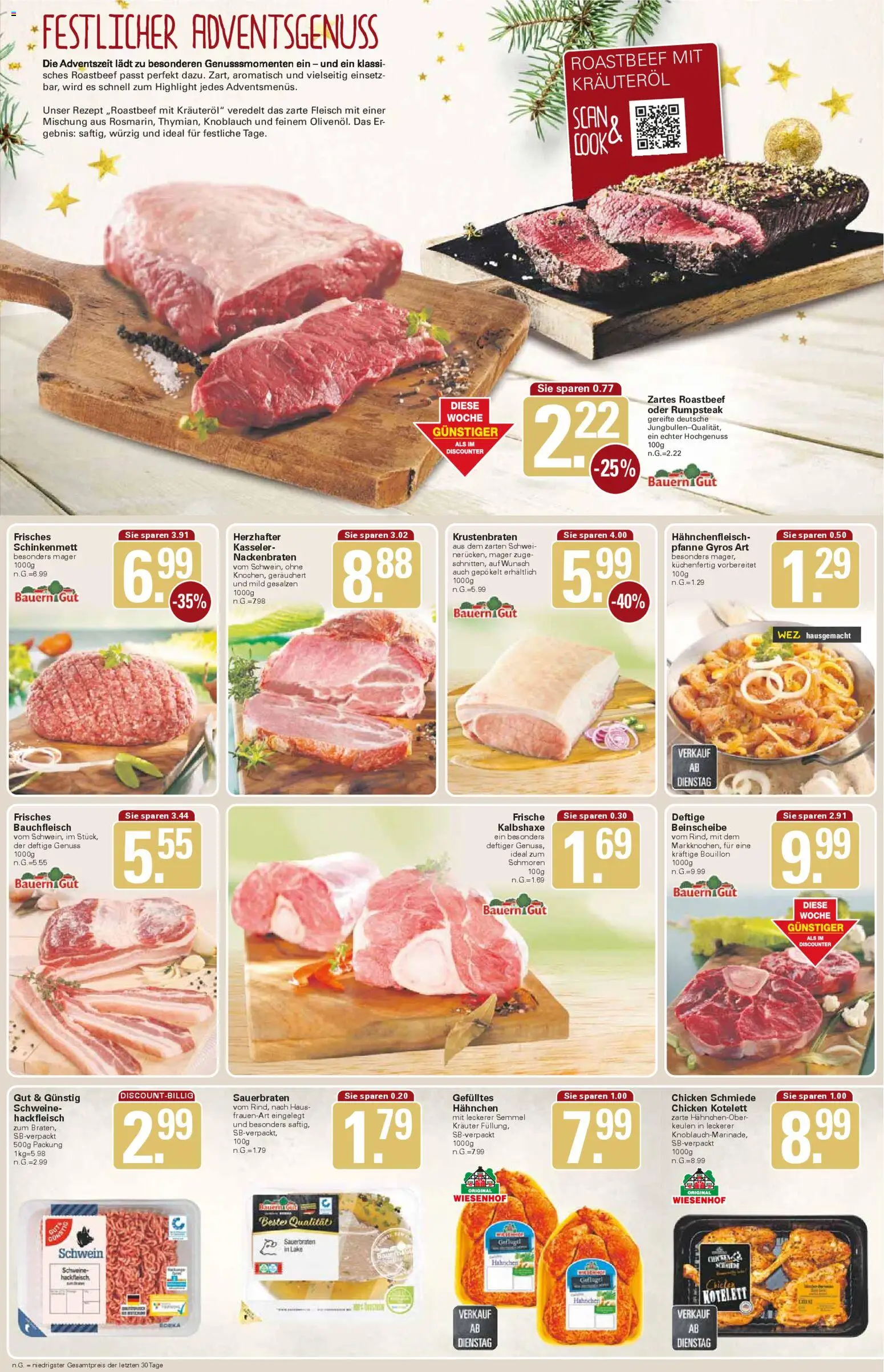 WEZ Prospekt – gültig ab 01.12.2025 | Seite: 4 | Produkte: Rumpsteak, Krustenbraten, Roastbeef, Fleisch